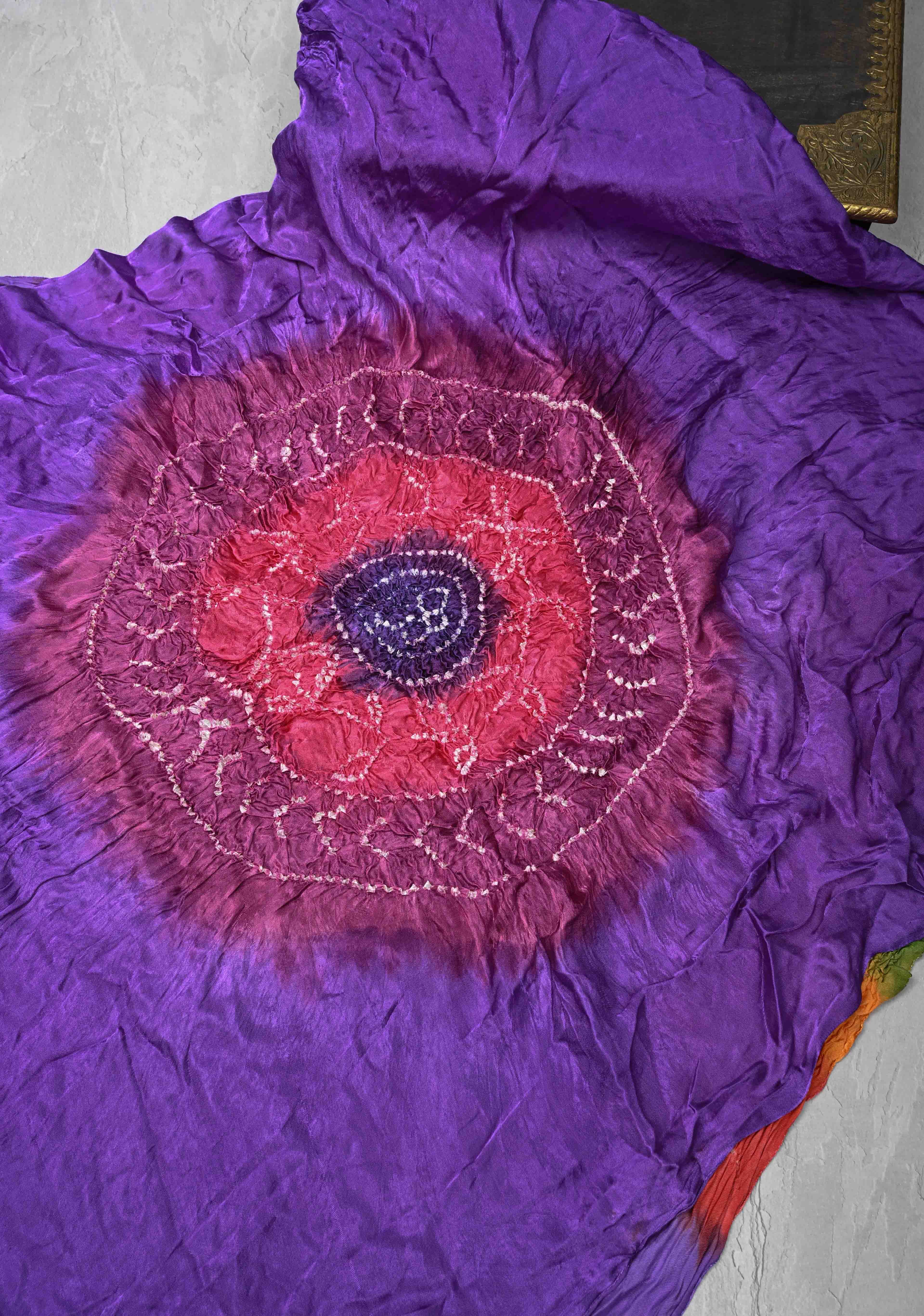 Purple Hand Shibori Mandala Dye and Bandhej Design on Modal Silk Saree with crushed Pallu | Shobitam - Image 2