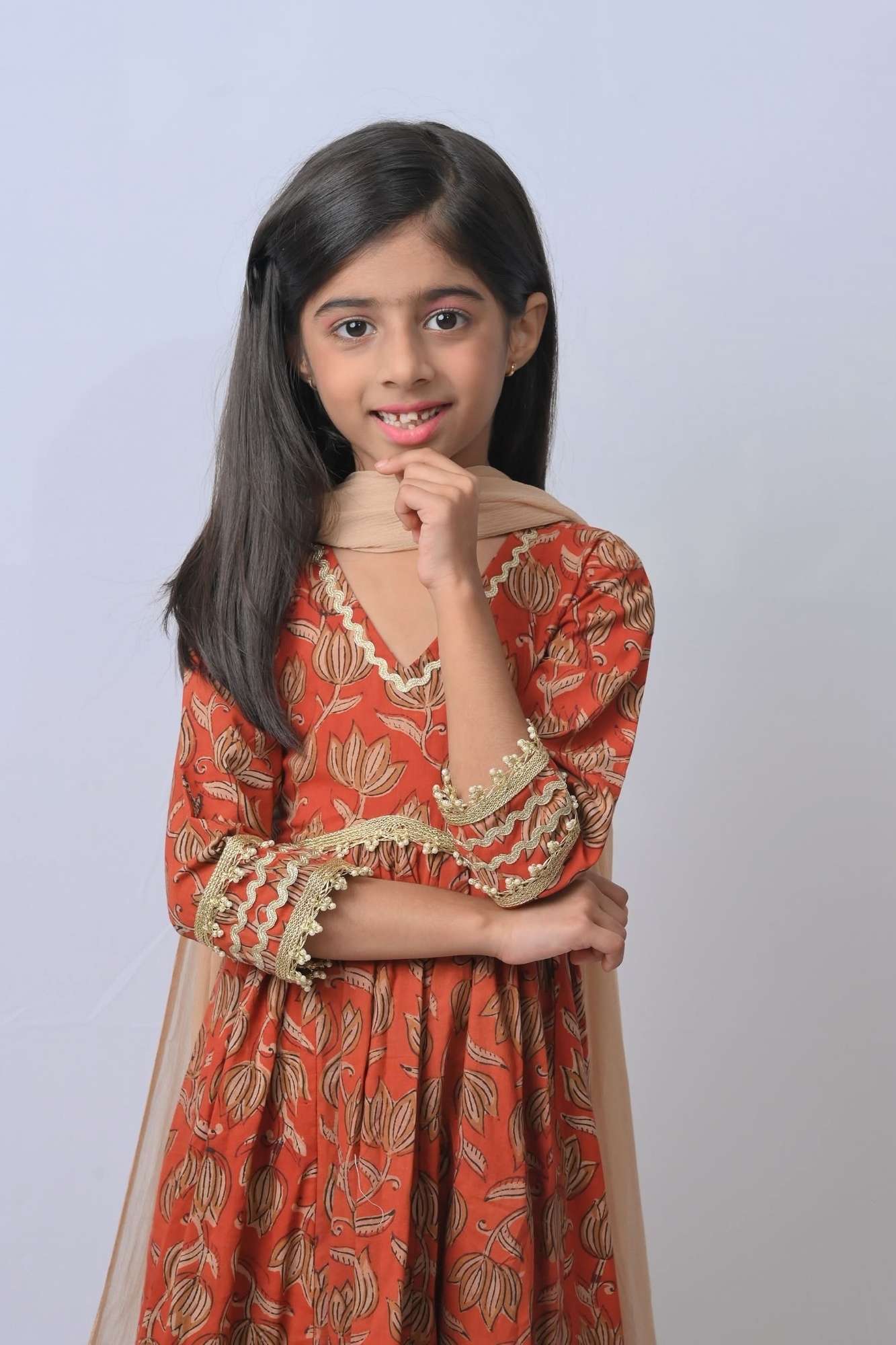 Radhika Bagru Print Pleated 3 piece Anarkali set | Made To Order - Image 3