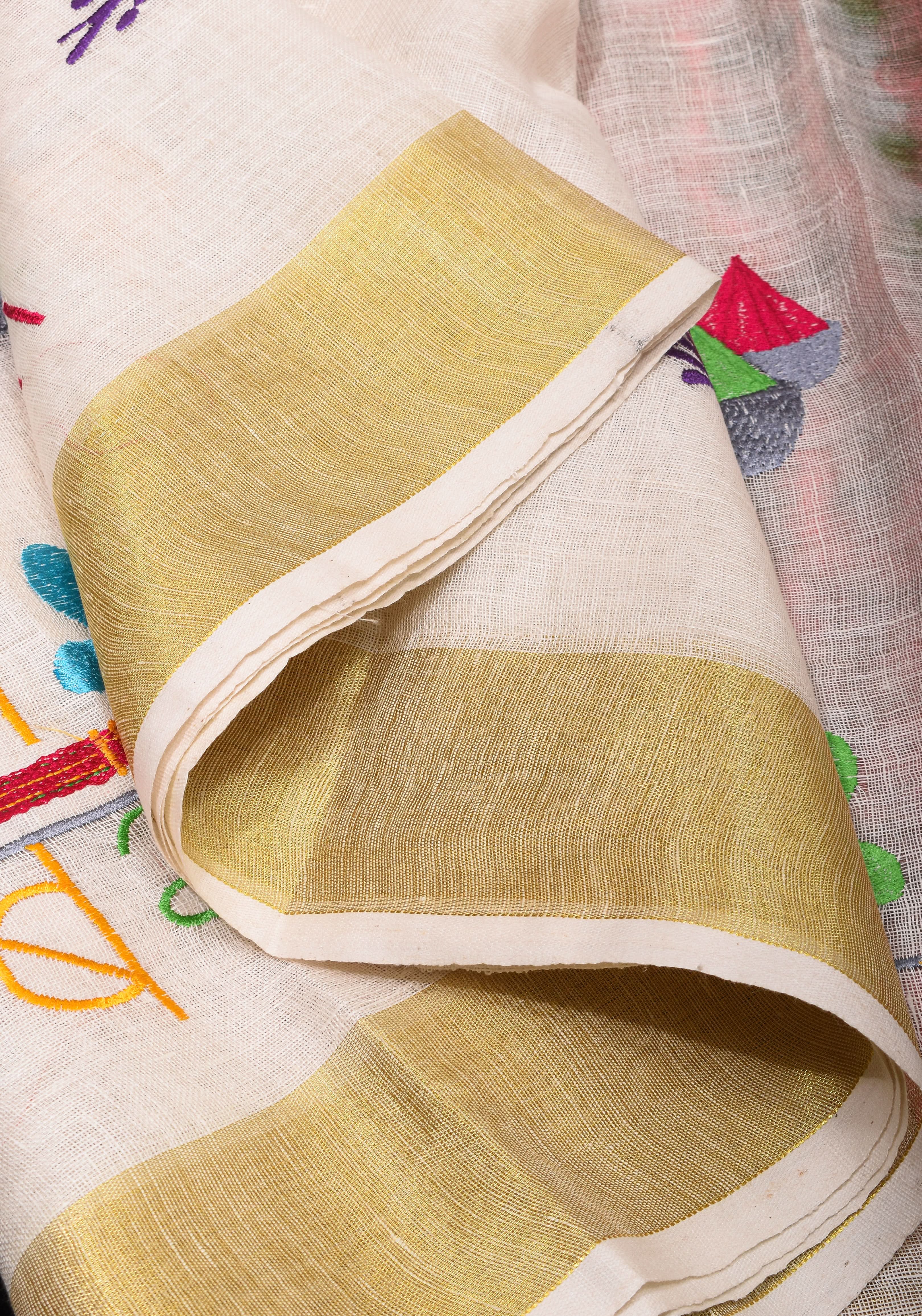 Rang Barse: Holi Theme Embroidered Linen Saree with Rang and Pichkari motifs! Vidya Balan Special Holi Saree | Shobitam - Image 13