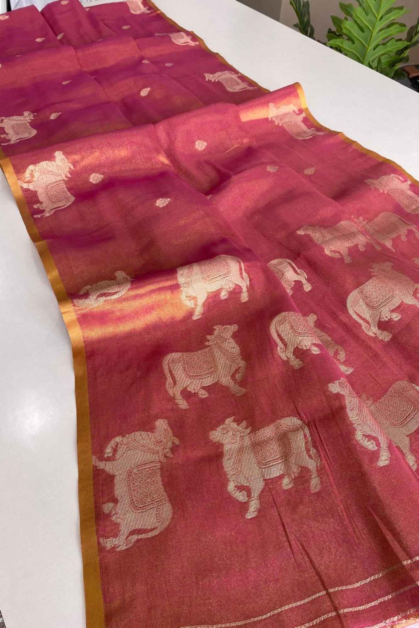 Zari Tissue Silk with Intricate Nandi Motifs Ready To Wear Saree - Image 10