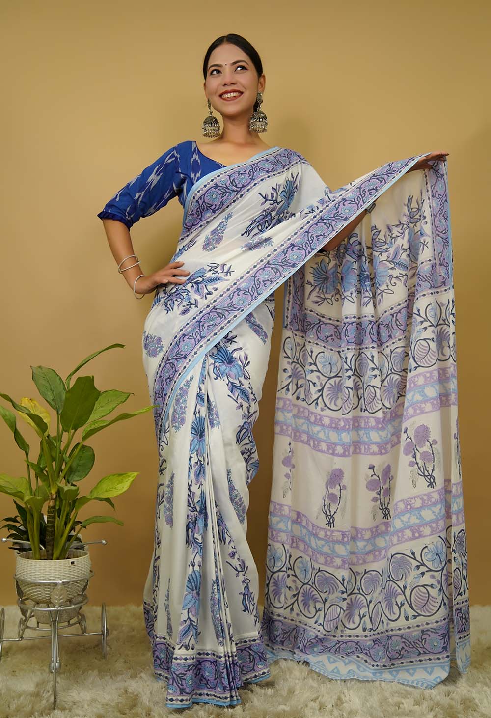 Ready made isadora saree Jaipuri Sanganeri mulmul 1 minute saree - Image 2