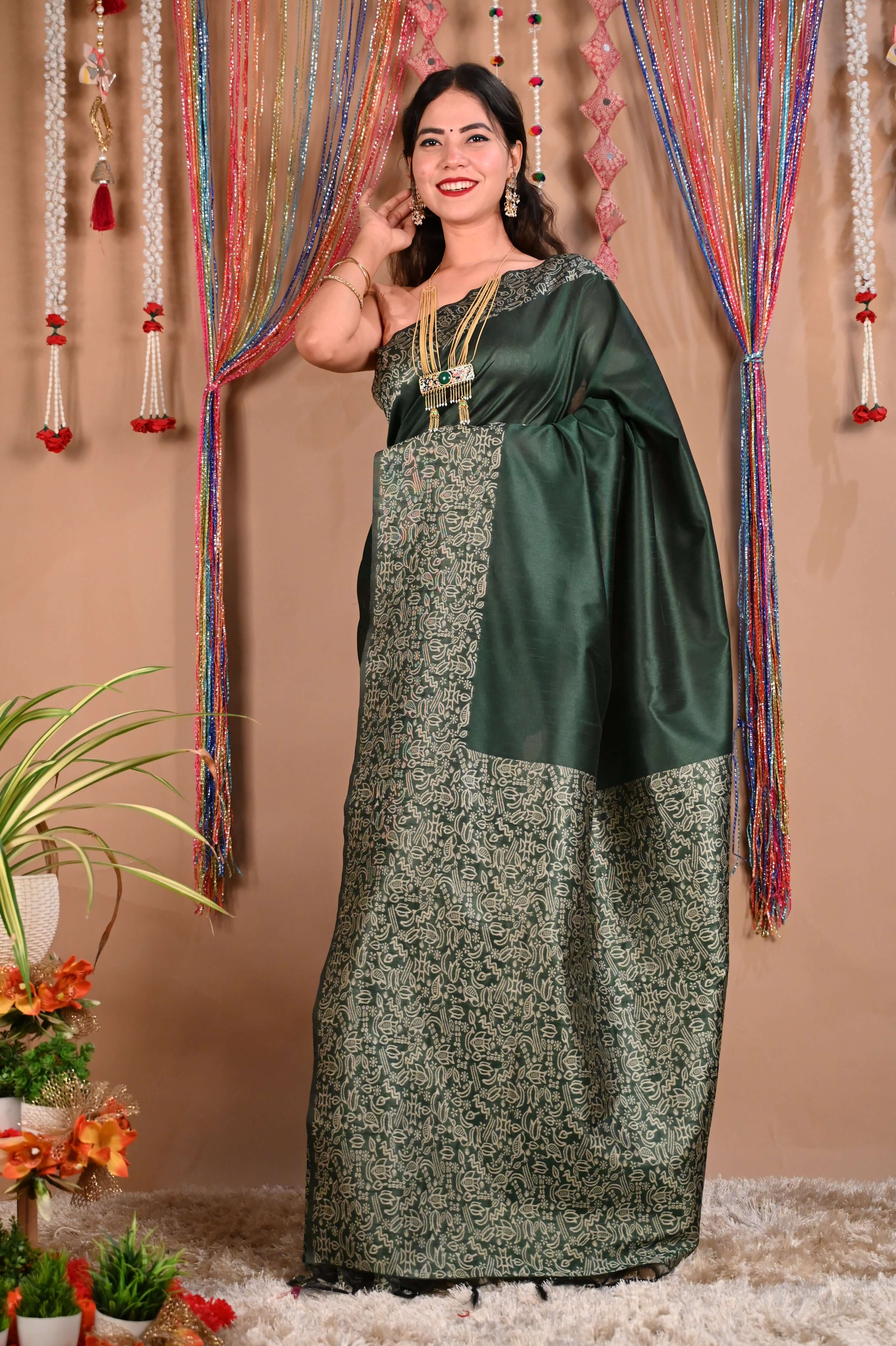 Ready To Wear Banarasi Cotton Silk With ornate resham woven Border & Palla With Tassels  Wrap in 1 minute saree - Image 4