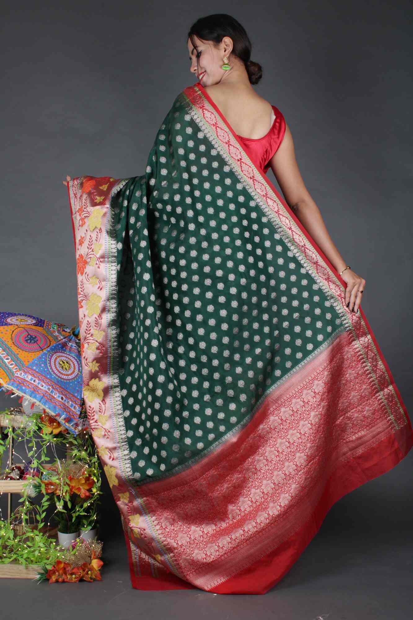 Ready to Wear Banarasi semi silk With Border Wrap in One Minute Saree - Image 3