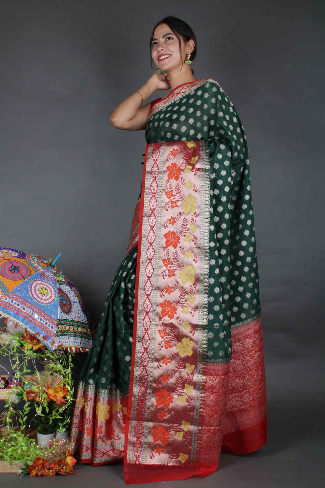 Ready to Wear Banarasi semi silk With Border Wrap in One Minute Saree - Image 4