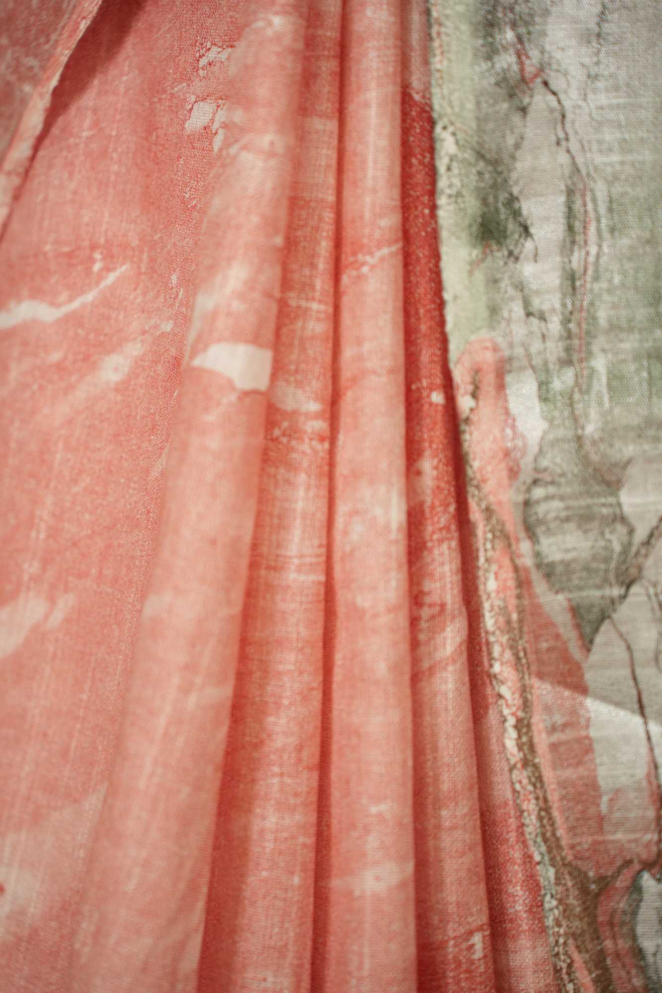 Ready To Wear Beautiful Grey With Marbel Print Overall Pre Drape Saree - Image 7