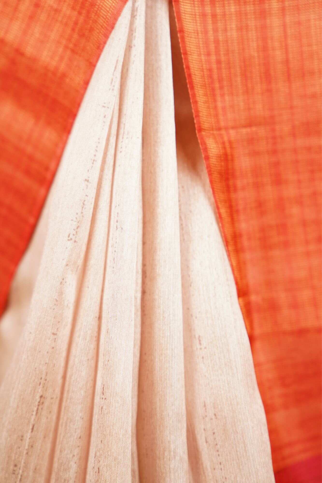 Ready To Wear Beige & Red Temple  Border Tussar Wrap in 1 minute saree - Image 6