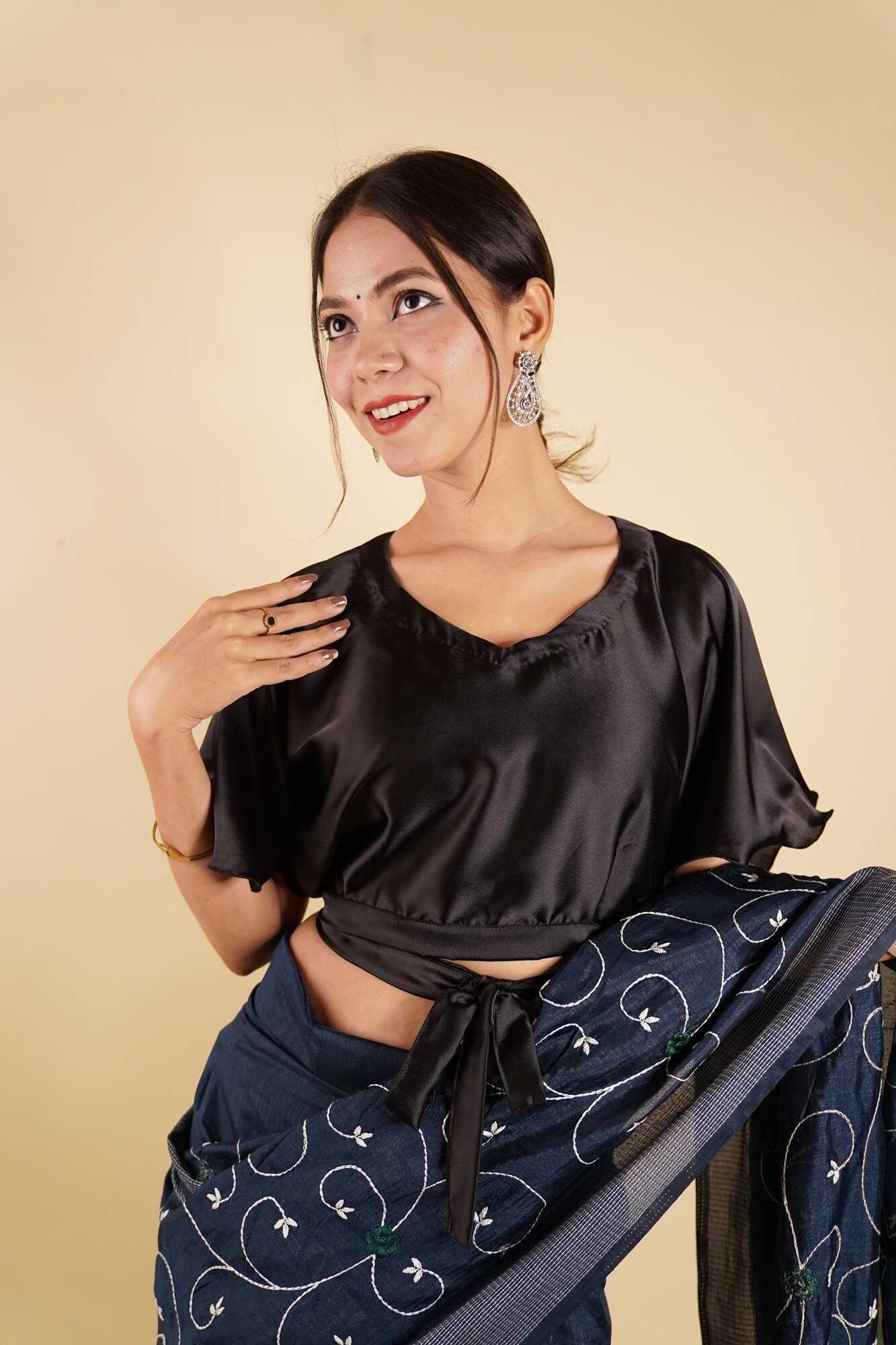 Ready to Wear Bell Sleeves Tying Blouse Cum Top -  Satin - Image 10
