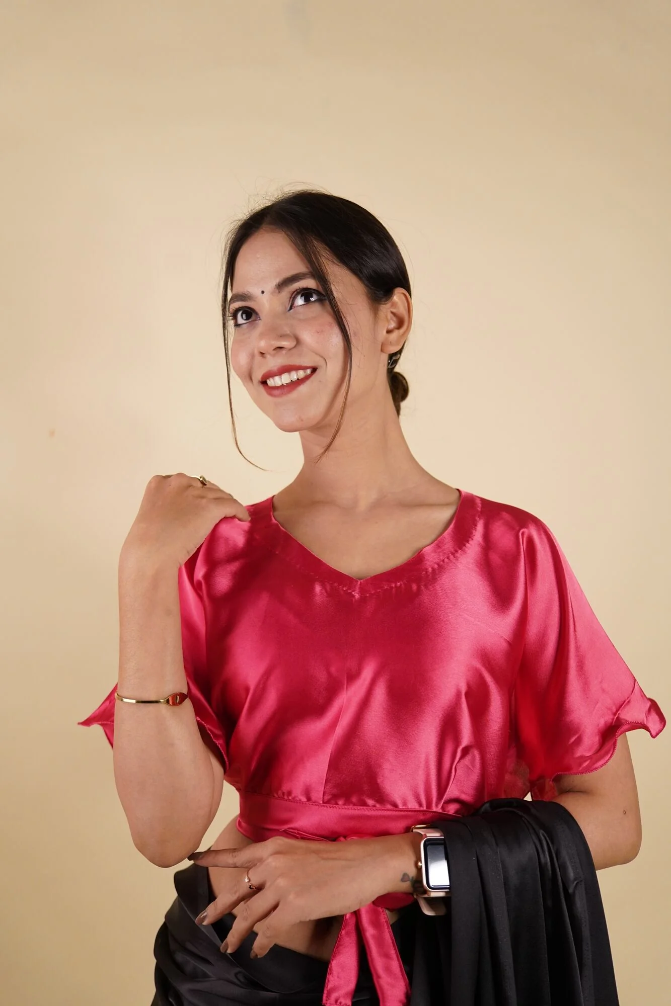 Ready to Wear Bell Sleeves Tying Blouse Cum Top -  Satin - Image 12