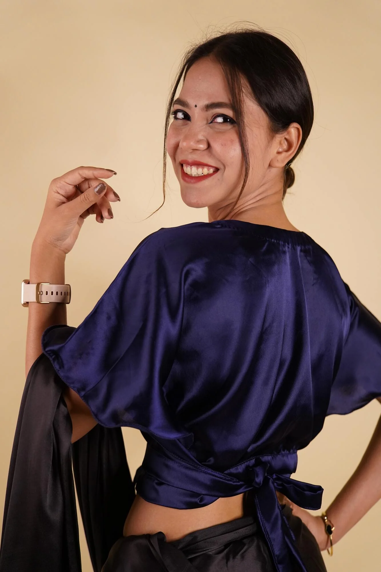 Ready to Wear Bell Sleeves Tying Blouse Cum Top -  Satin - Image 18