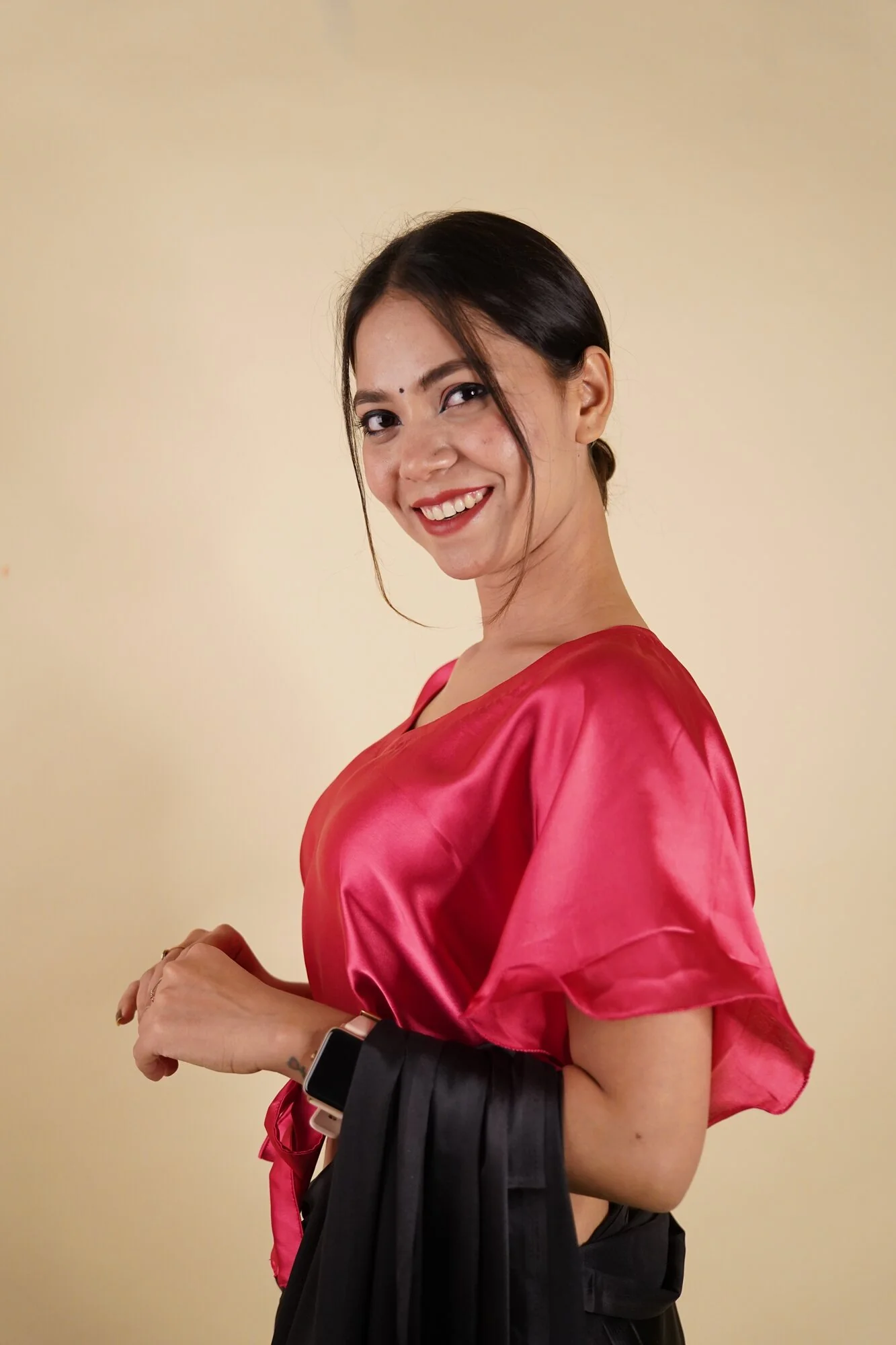 Ready to Wear Bell Sleeves Tying Blouse Cum Top -  Satin - Image 7