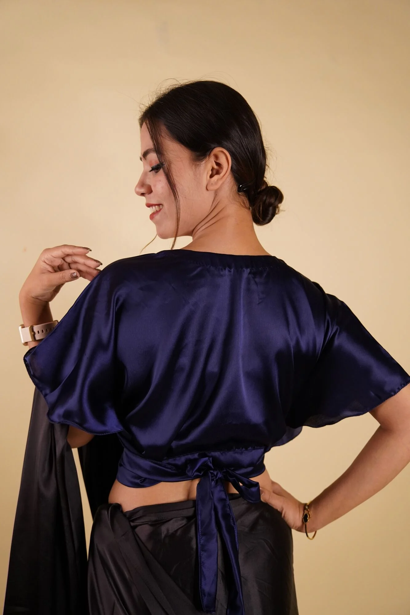Ready to Wear Bell Sleeves Tying Blouse Cum Top -  Satin - Image 8