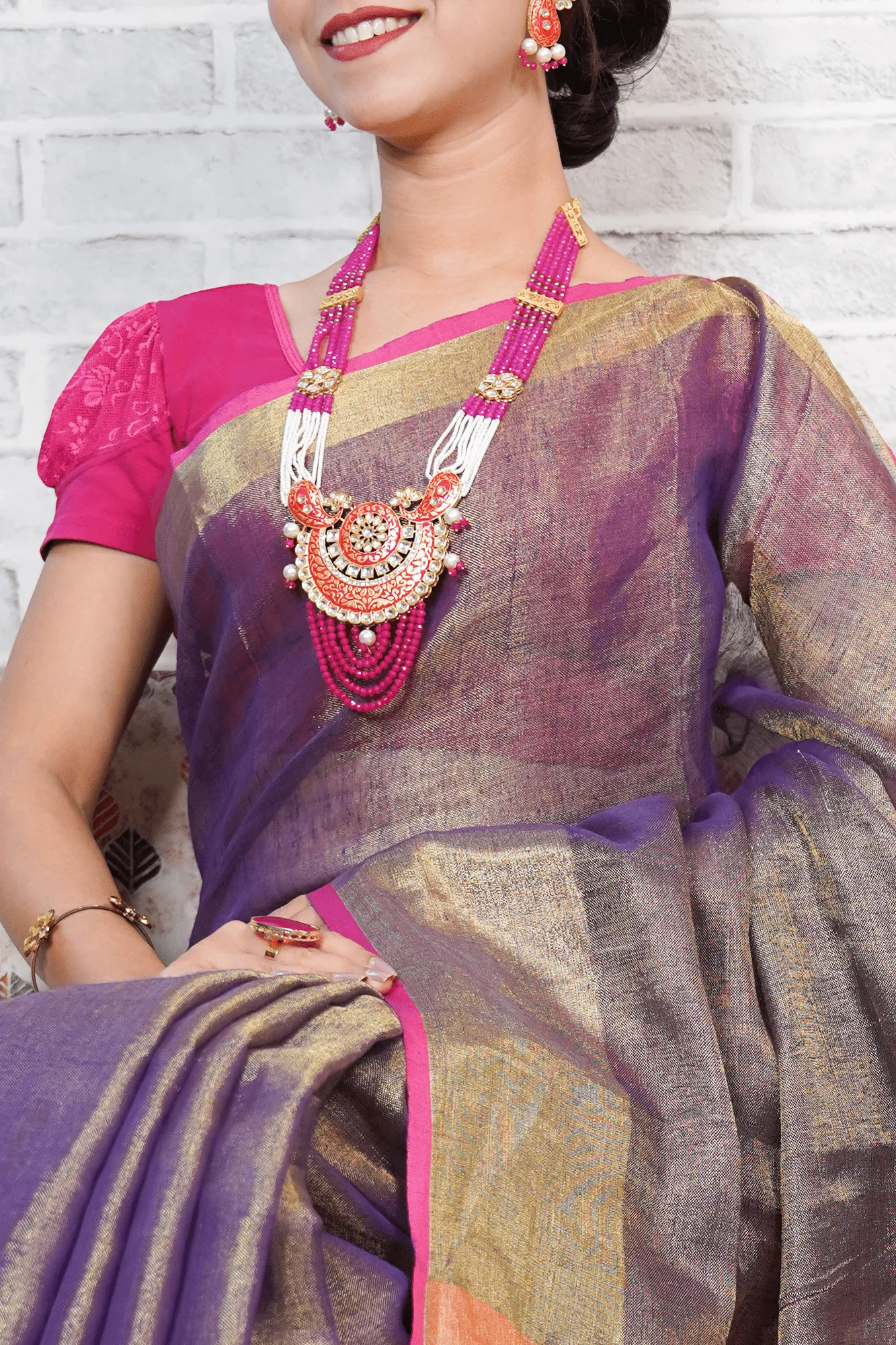 Ready to wear Bhagalpuri linen tissue dhoop chaanv wrap in 1 minute saree - Image 6