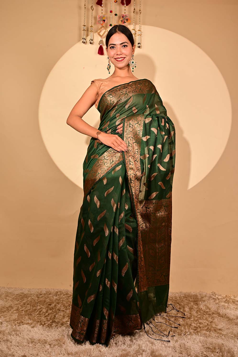 Ready To Wear Bhagalpuri Silk With woven zari and ornate pallu with Tassels one minute saree - Image 2