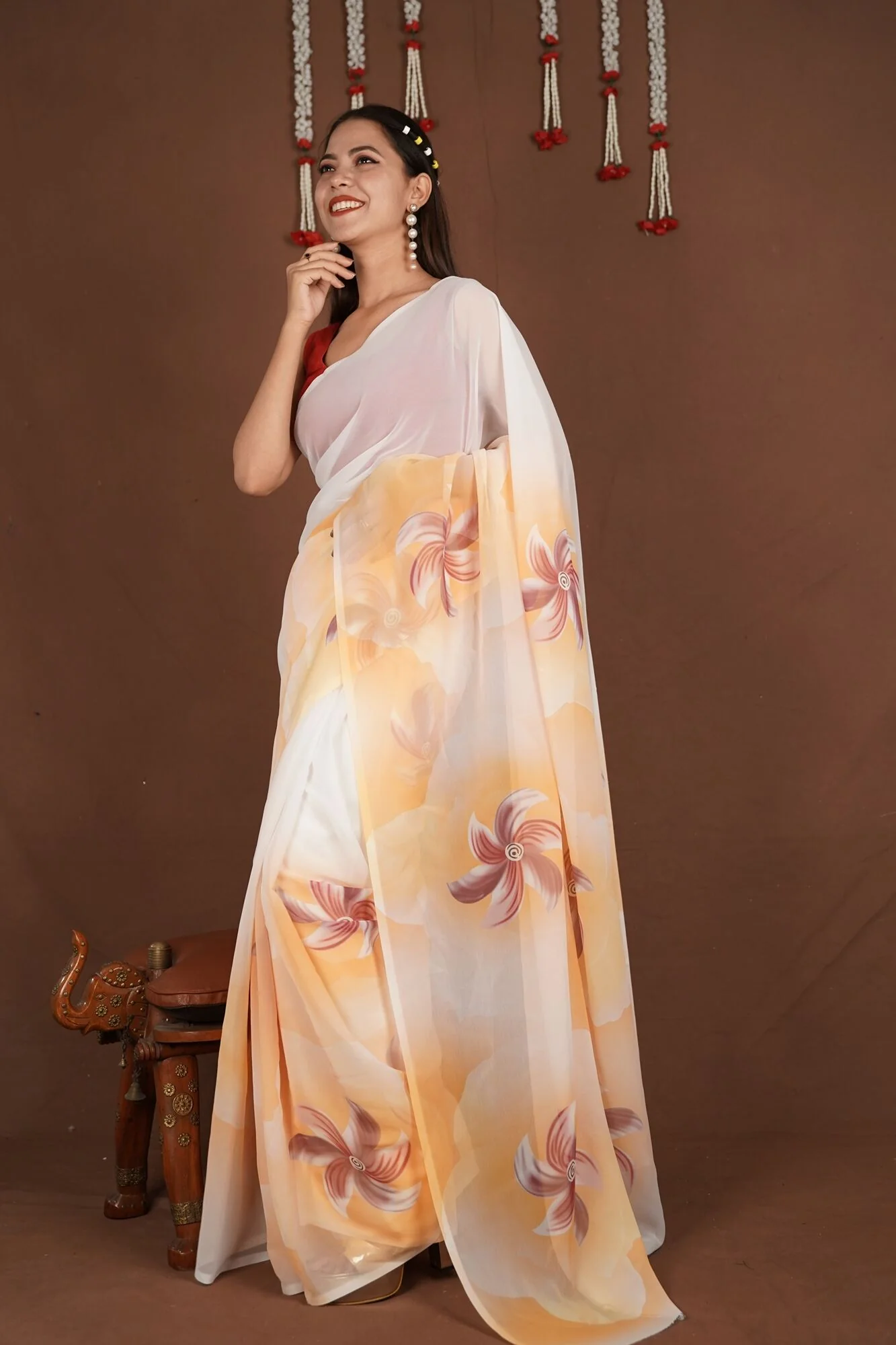 Ready To Wear Breezy Georgette Printed Wrap in 1 minute saree - Image 9