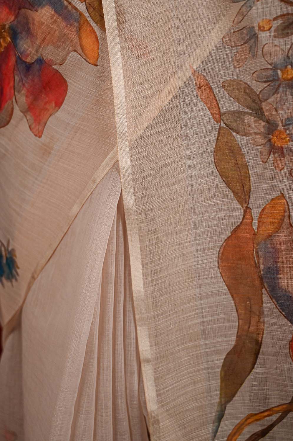 Ready To Wear Cotton Linen With Gorgeous Floral Digital Printed  Wrap in 1 minute saree - Image 8
