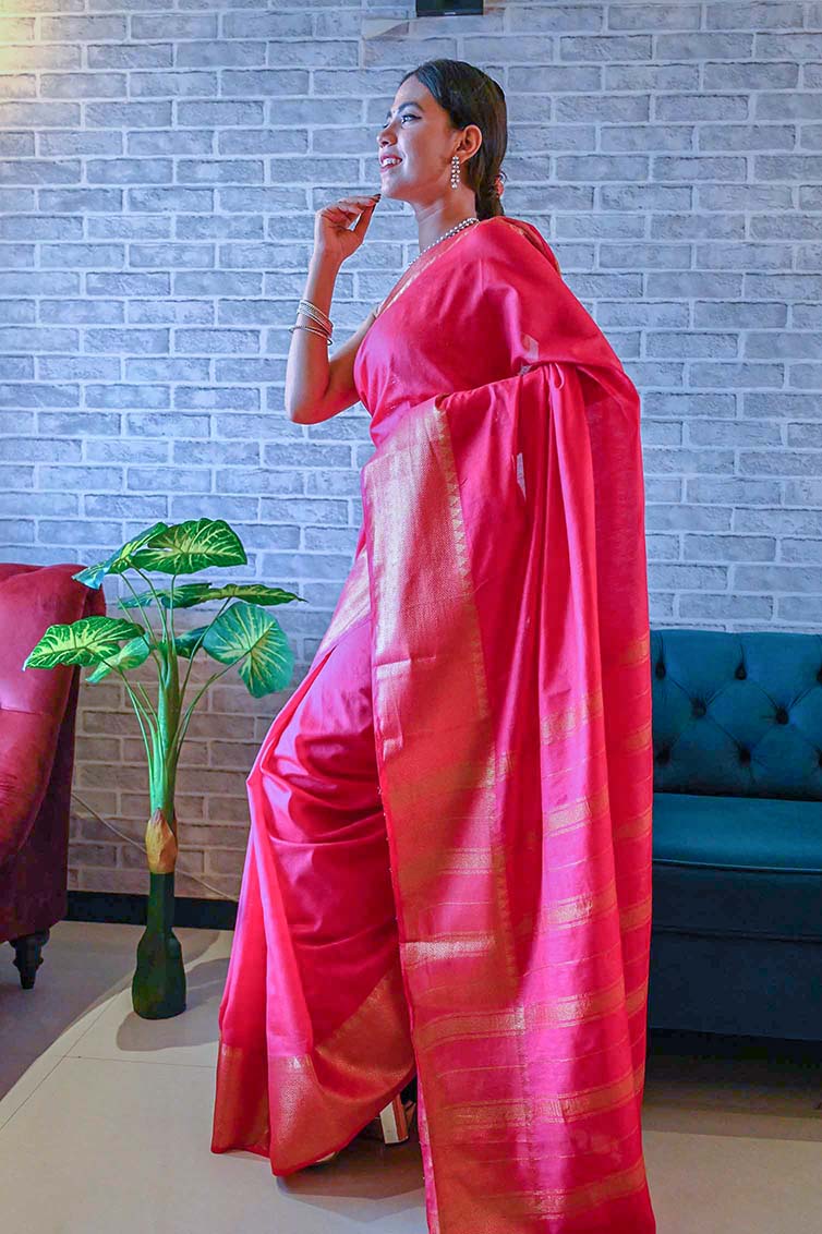 Ready To Wear Crimson mix south cotton silk With Zari Temple Border Wrap in 1 minute saree - Image 5