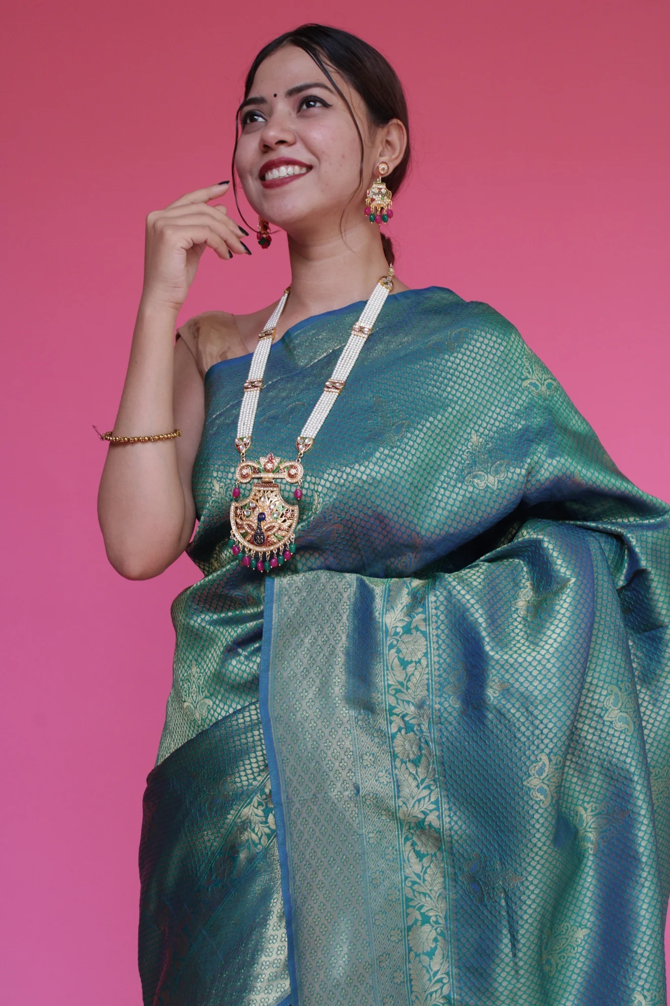 Ready to wear Dhoop Chaanv Zari Woven Banarasi Wrap in 1 minute saree - Image 5