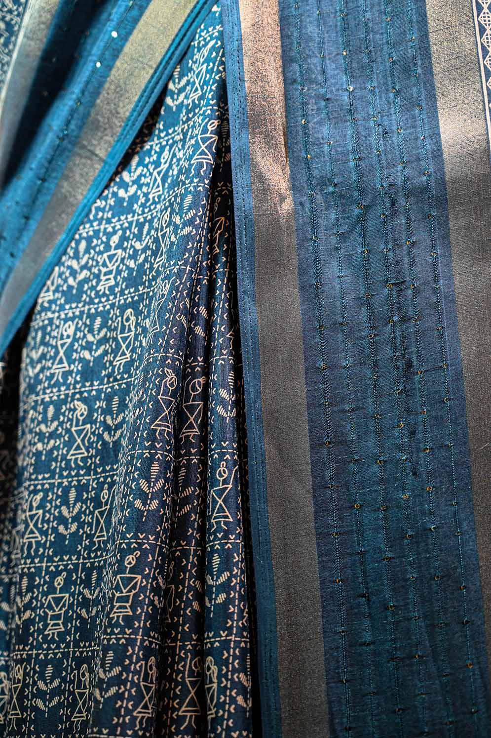 Ready to wear Dola Silk Bastar Art  Printed With sequence Border Wrap in 1 minute Saree - Image 5