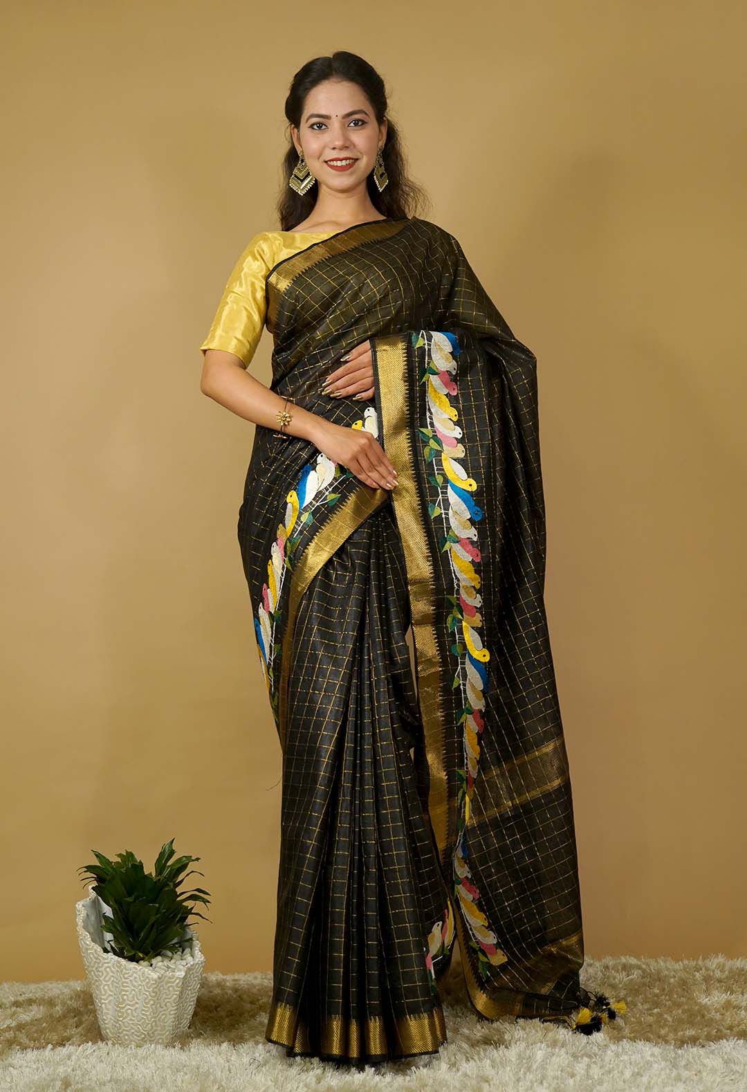Ready to wear Hand woven Mangalgiri Detailed Zari Border Kota Silk Wrap In One Minute Saree - Image 2