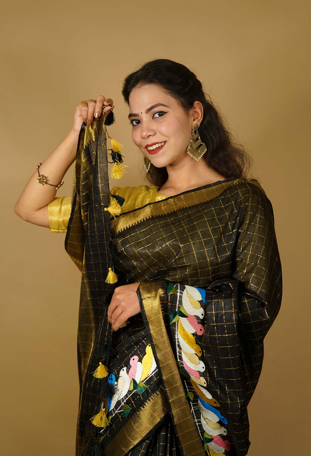 Ready to wear Hand woven Mangalgiri Detailed Zari Border Kota Silk Wrap In One Minute Saree - Image 6
