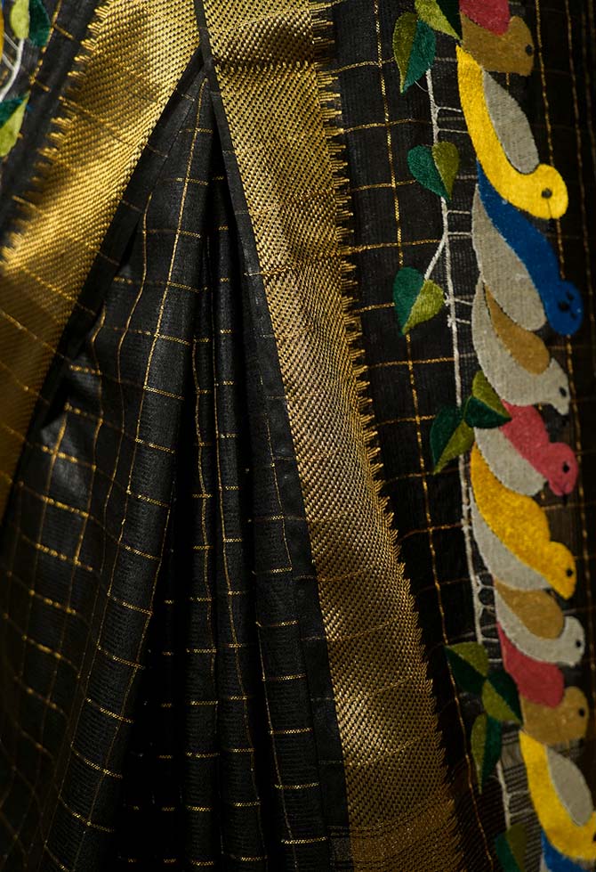 Ready to wear Hand woven Mangalgiri Detailed Zari Border Kota Silk Wrap In One Minute Saree - Image 7