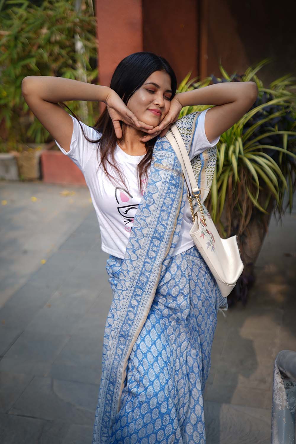 Ready to wear Jaipuri Sanganeri Handblock Print mulmul one minute saree - Image 3