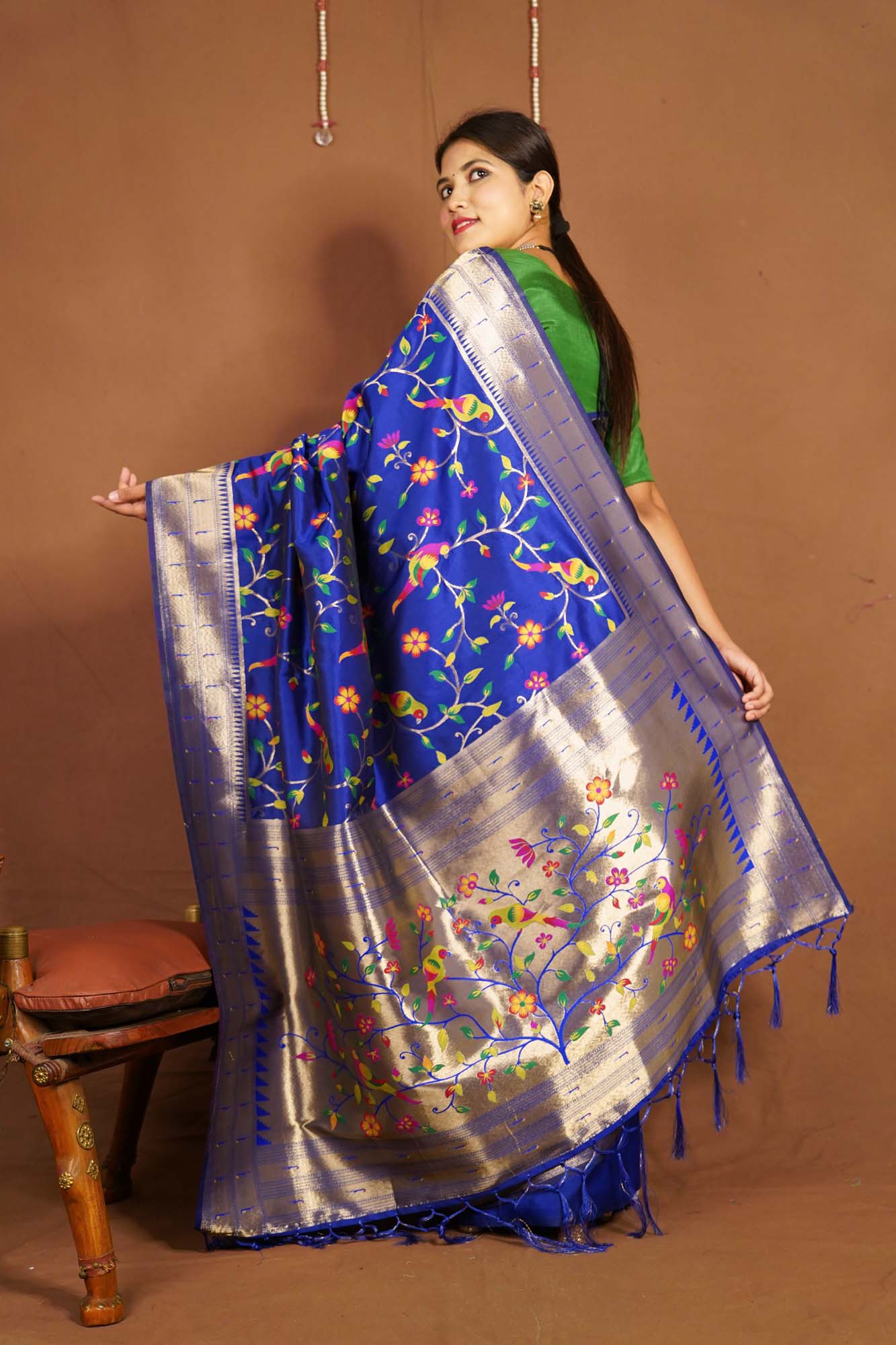 Ready to Wear Paithani Pattern Premium Art silk Wrap in 1 minute saree - Image 3