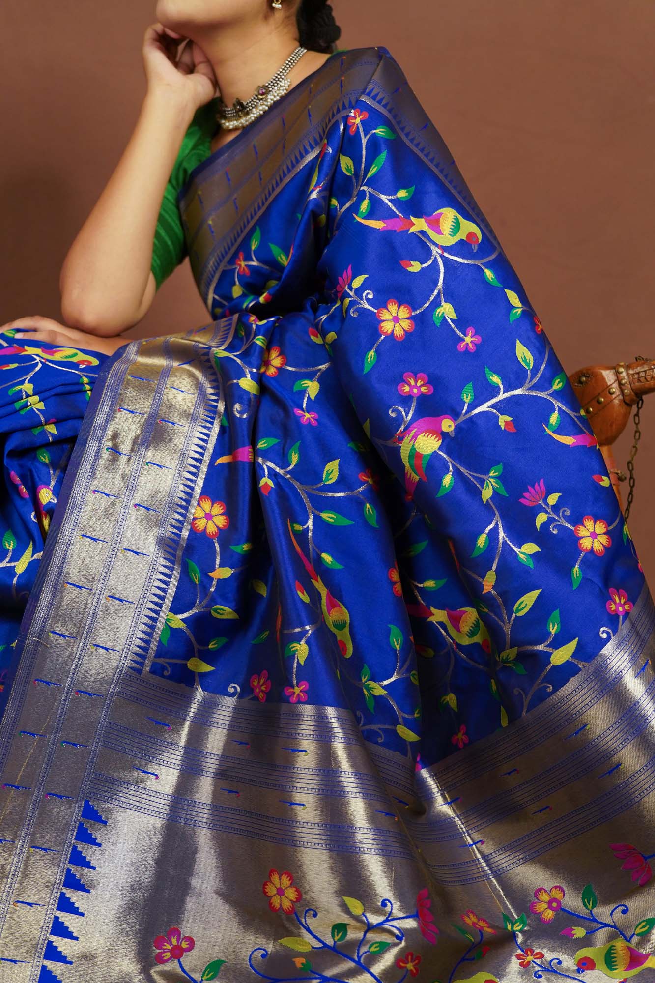 Ready to Wear Paithani Pattern Premium Art silk Wrap in 1 minute saree - Image 5