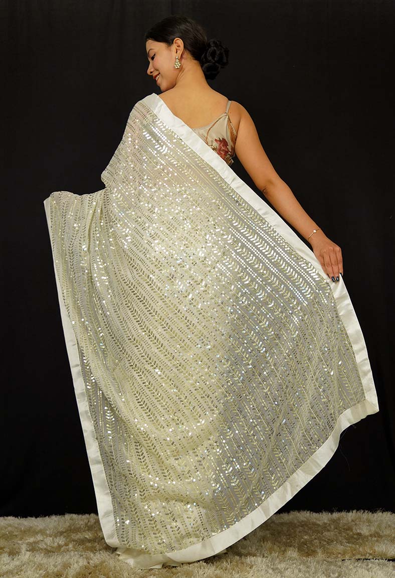 Ready To Wear  Party Embellished Sequined With Solid Border  Wrap in 1 minute saree - Image 6