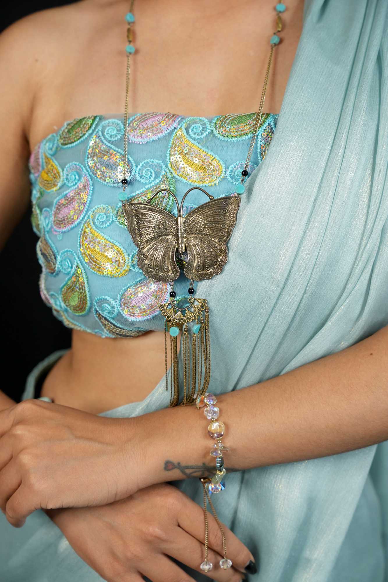 Ready to wear party wear saree in georgette with embroidered blouse piece - Image 7