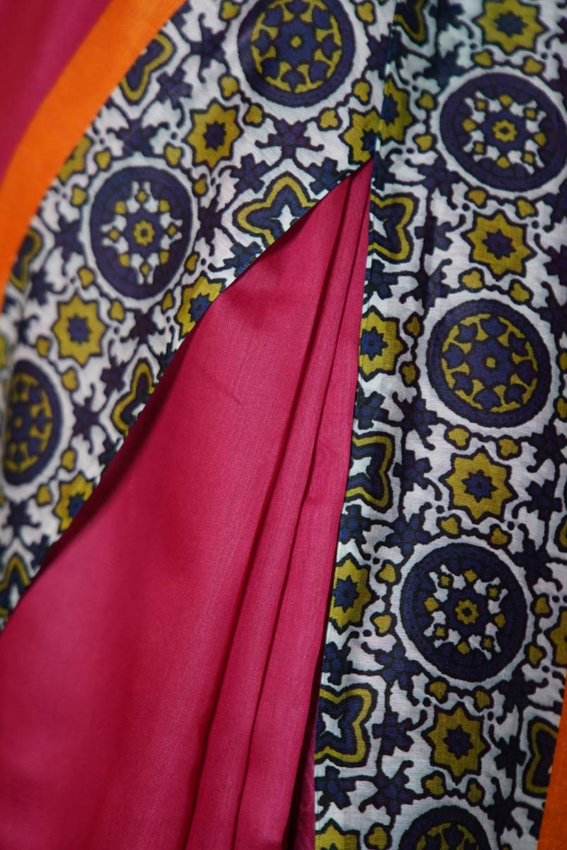 Ready To Wear Pink Soft Prestitched Contrast Printed Border Wrap In One Minute Saree - Image 5