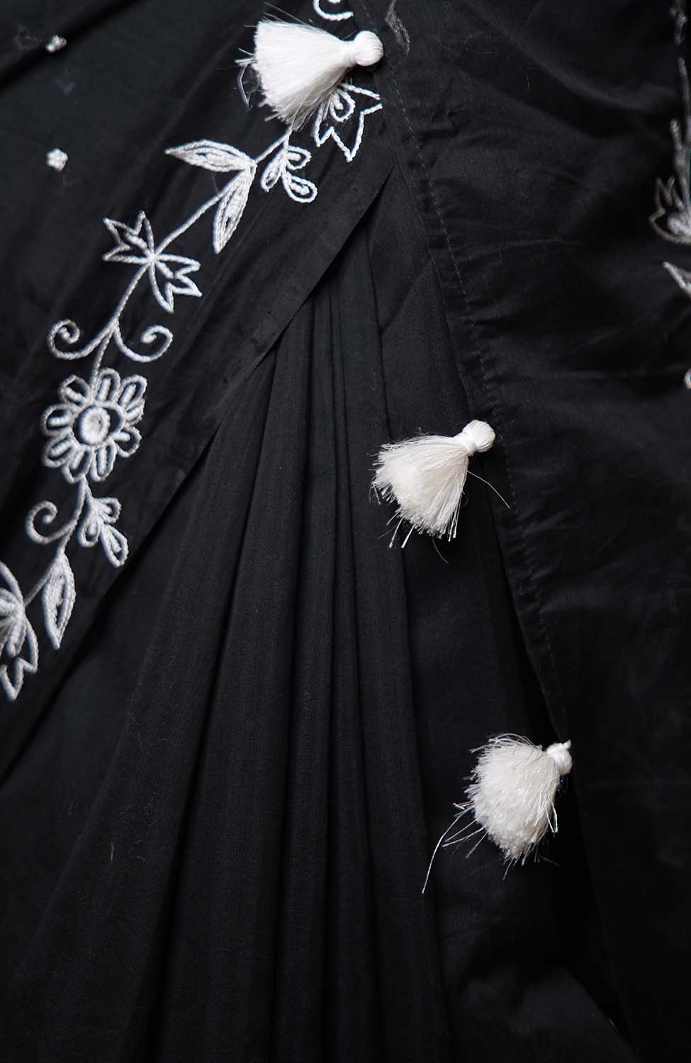 Ready To Wear Premium Cotton With Detailed Thread Work And Beads embedded Tassels on Pallu Wrap In One Minute Saree - Image 6