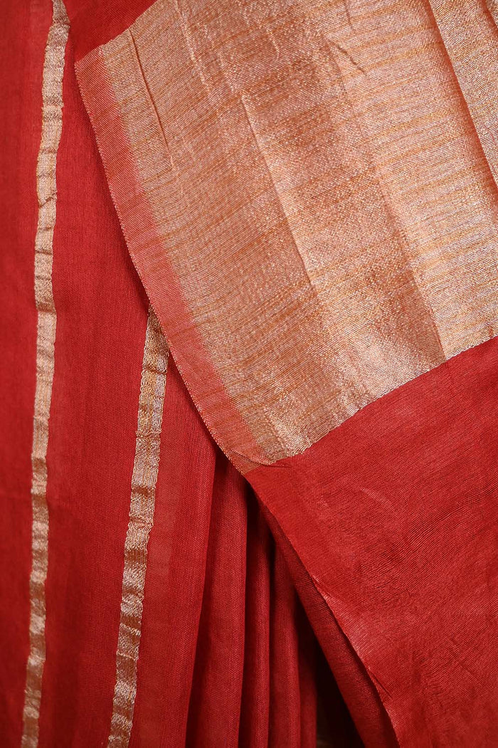 Ready To Wear Red Bhagalpuri Cotton Silk with woven zari & Ornate Pallu Wrap in 1 minute saree - Image 6