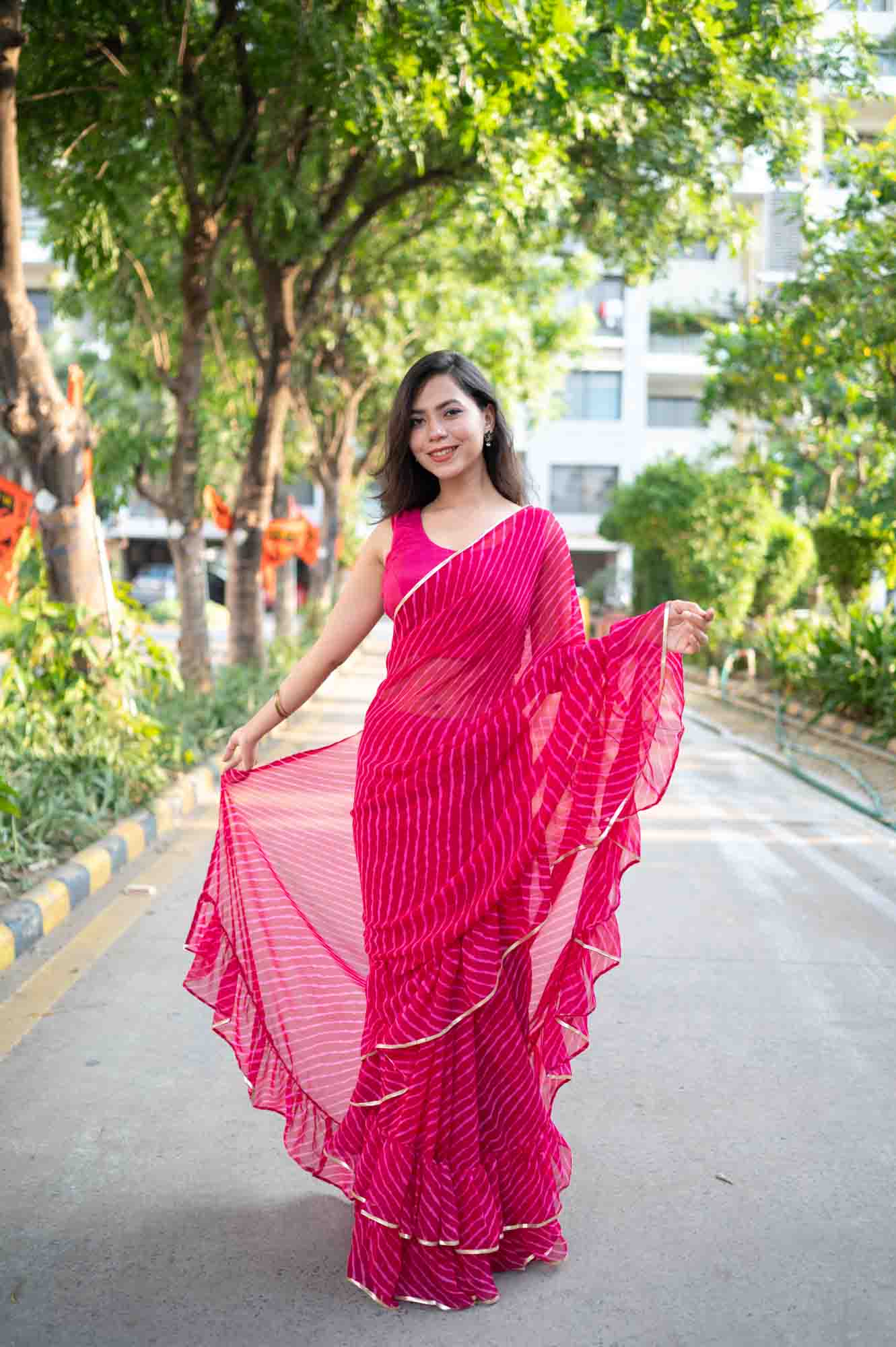 Ready to wear saree Designer Ruffles with lehriya & Gotta Patti On Border Wrap in 1 minute Saree - Image 5