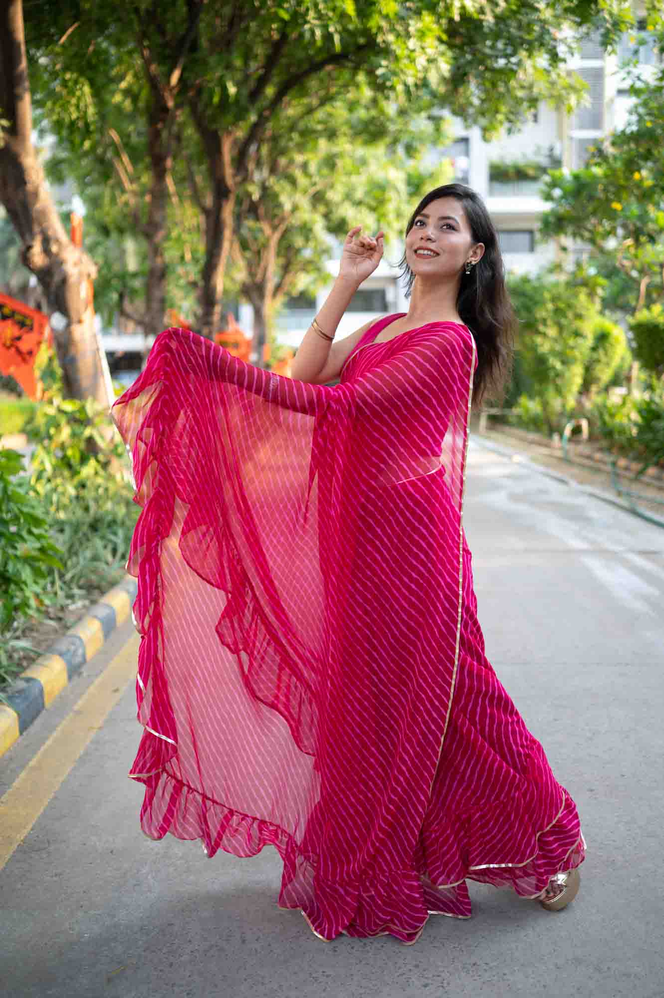 Ready to wear saree Designer Ruffles with lehriya & Gotta Patti On Border Wrap in 1 minute Saree - Image 8