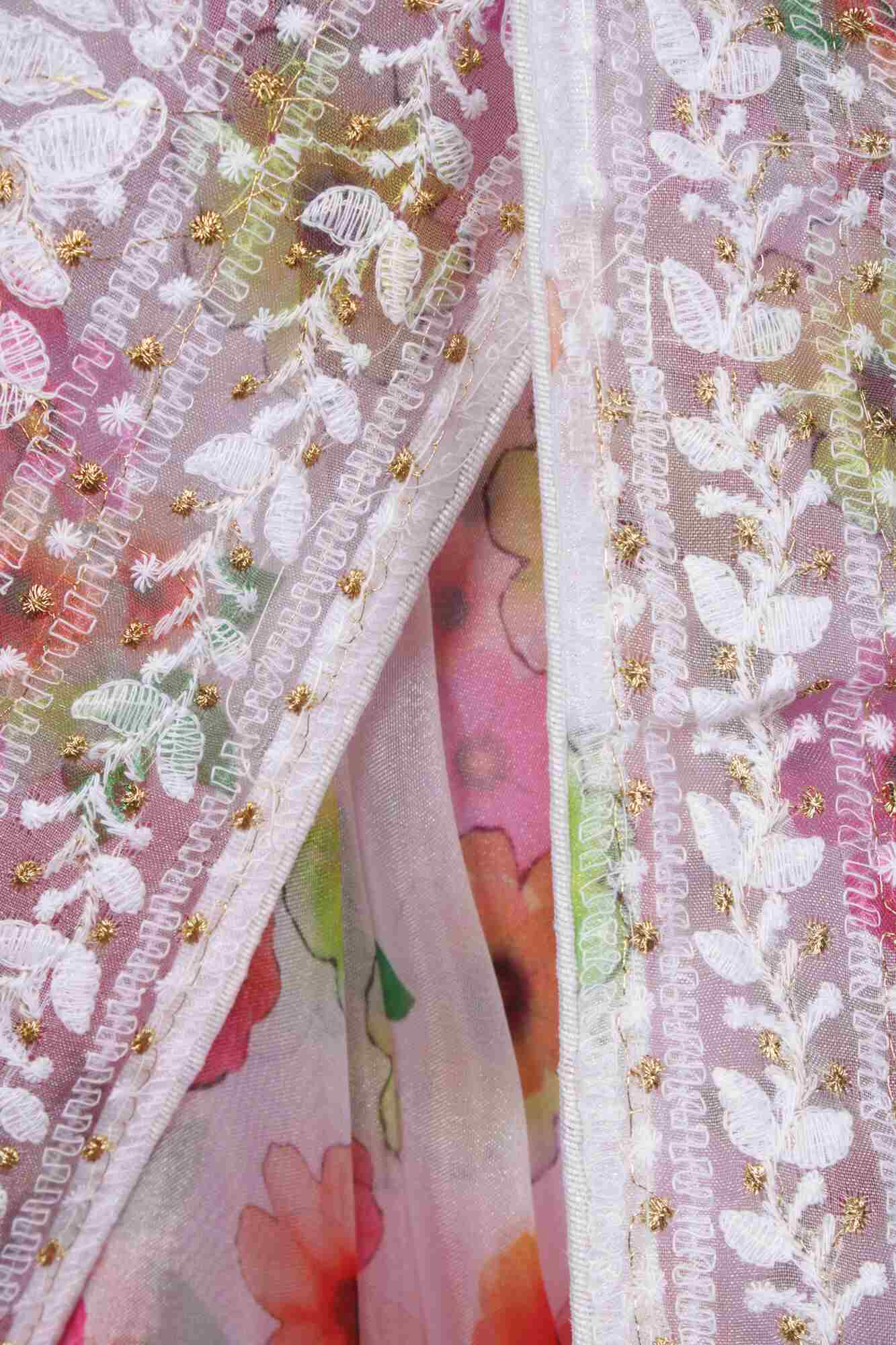 Ready to wear Saree Floral Embroidered Organza Ready to Wear One Minute Saree - Image 8