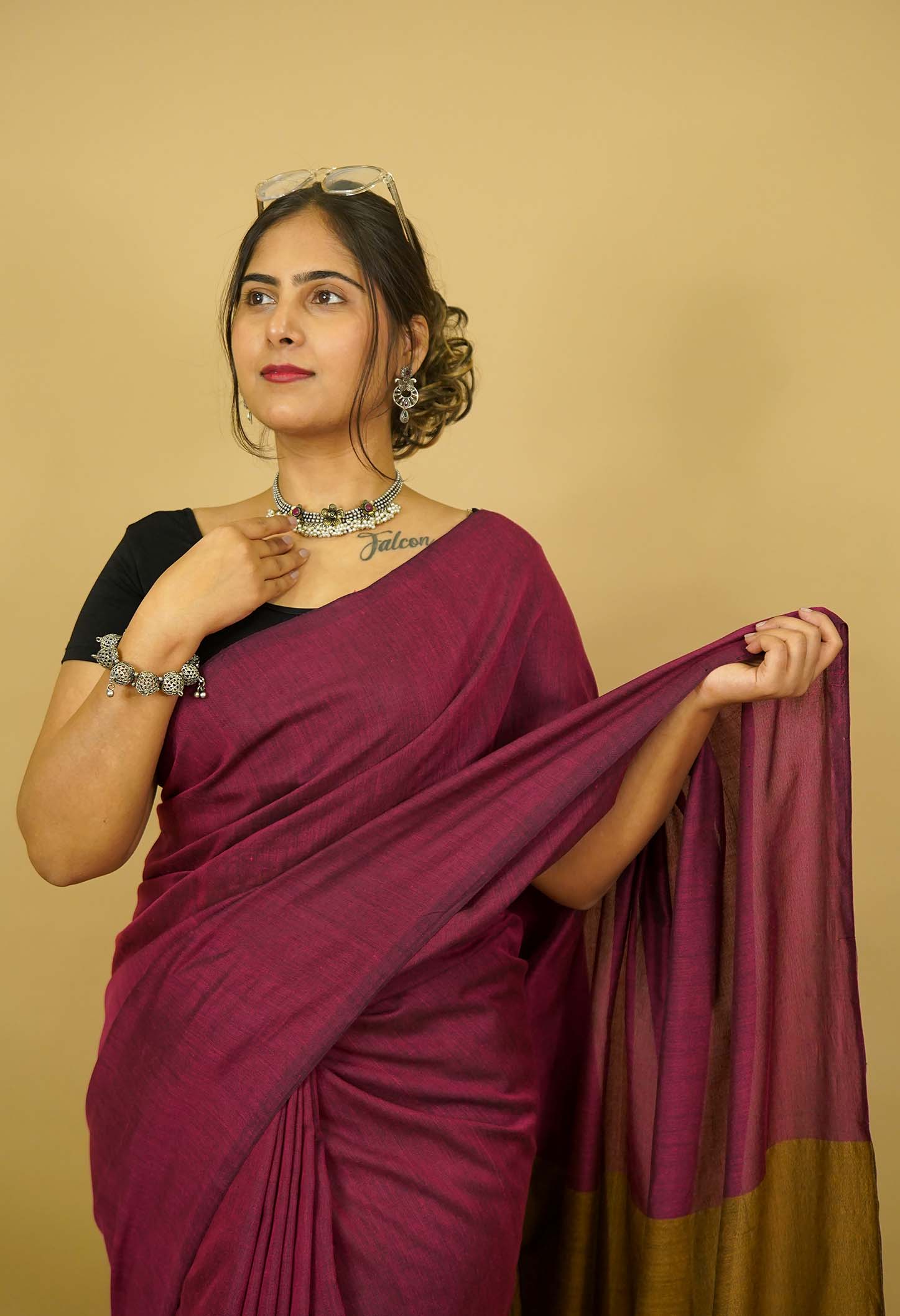 Ready To Wear Saree With Musturd Yellow Pallu Khadi Cotton Wrap In One Minute Saree - Image 5