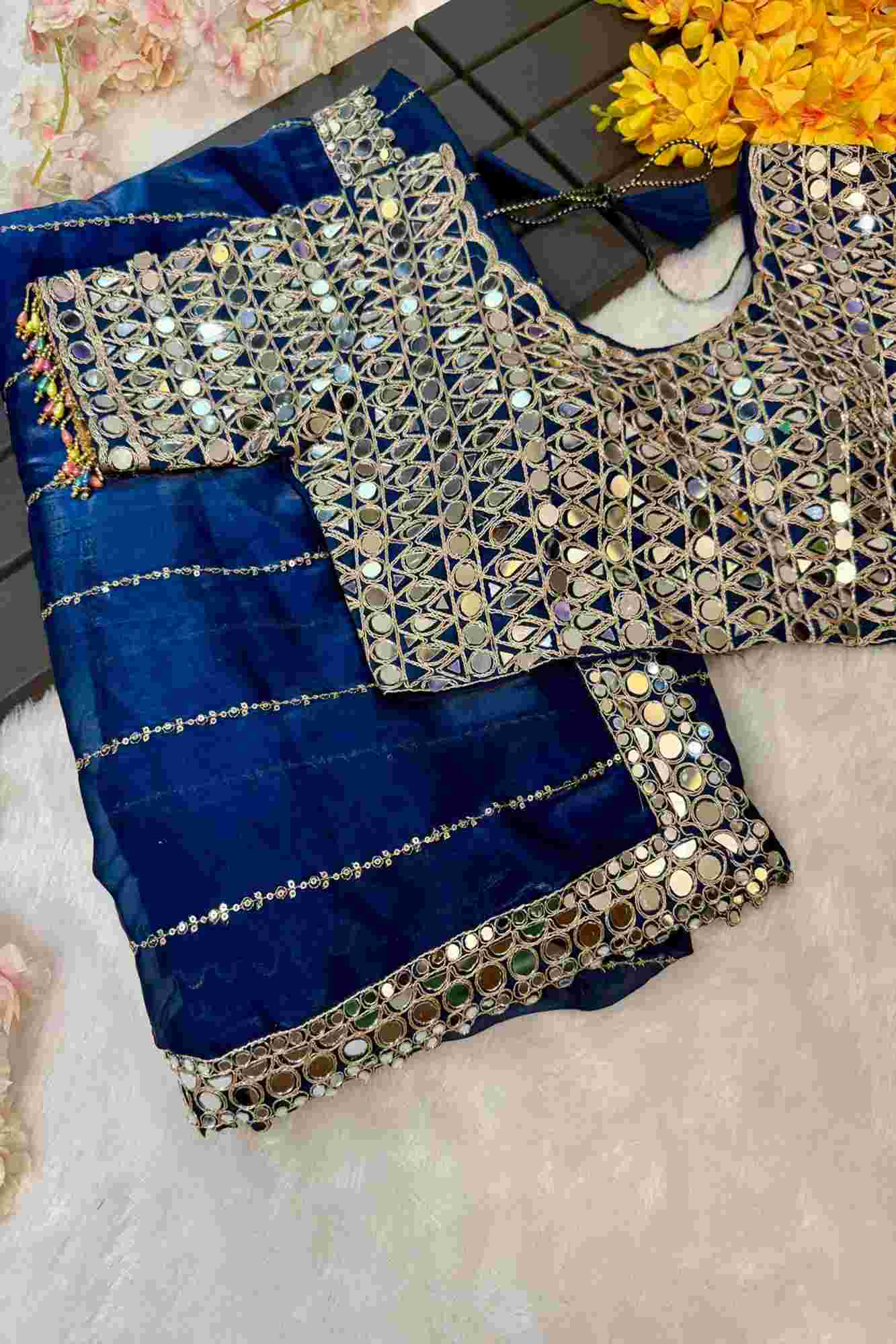 Ready to wear Soft Organza with Real Mirror Work Embroidery Border & Exquisite Blouse - Image 8