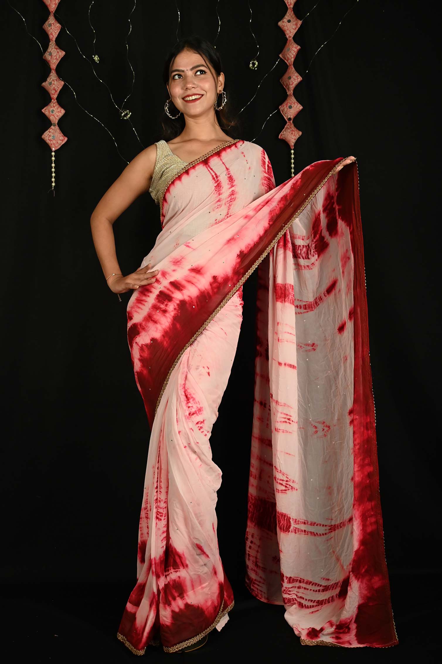 Ready to wear Tie And Dye Georgette with organic vegetable dye Wrap in 1 minute saree - Image 2
