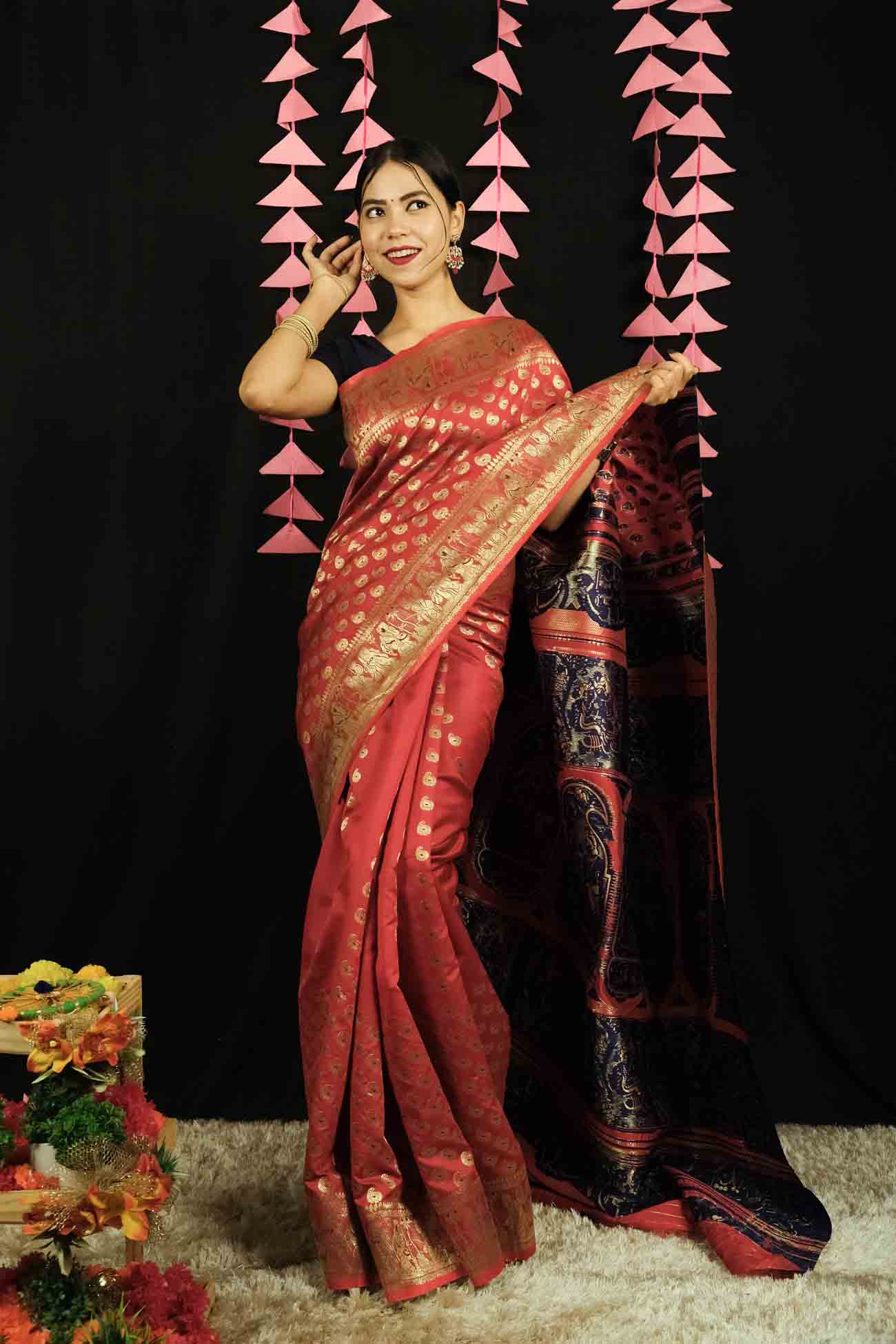 Ready To Wear woven Banarasi Baluchari Wrap in one minute saree - Image 4
