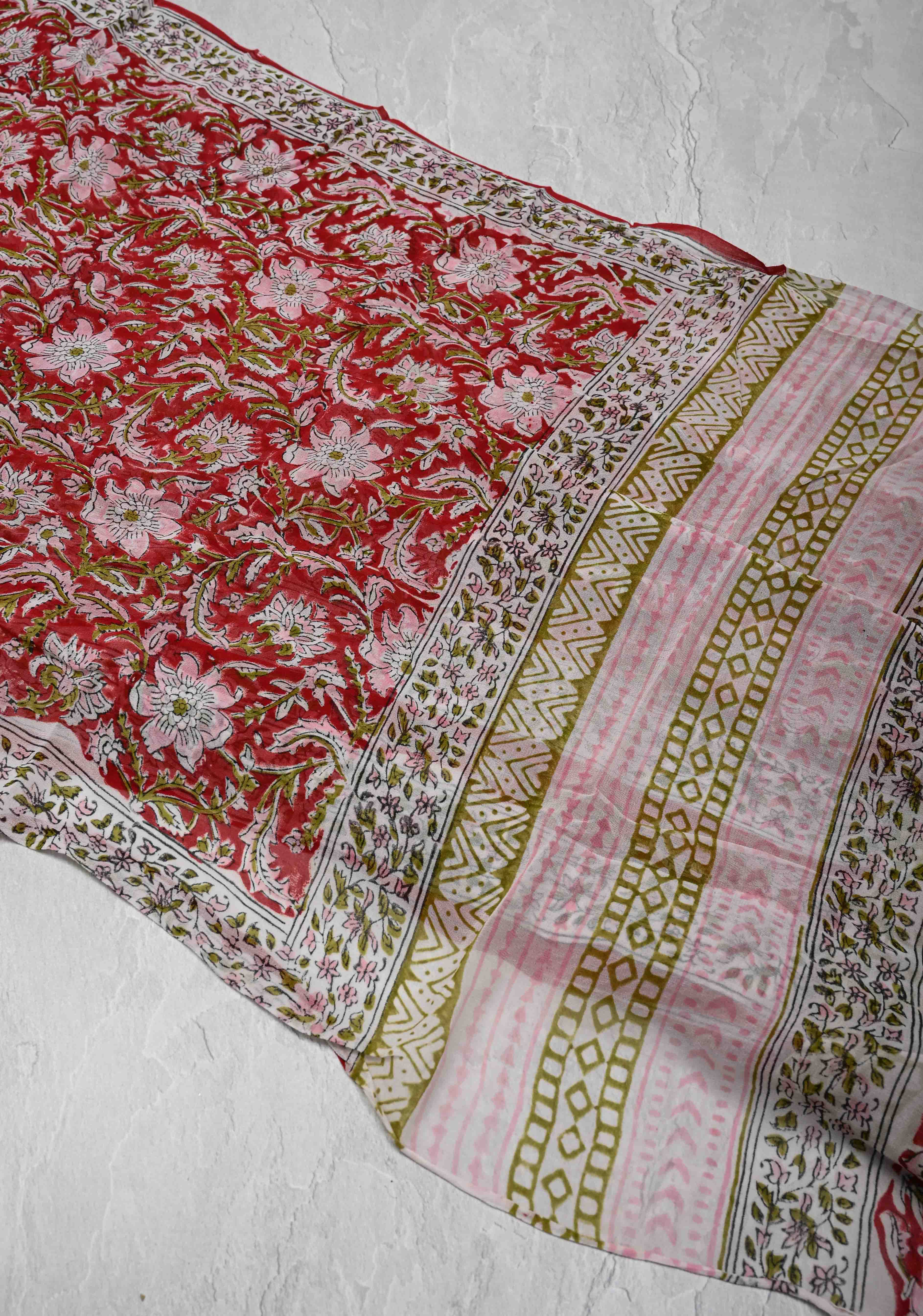 Red Georgette Saree with Sanganeri Hand Block Print | Shobitam - Image 3