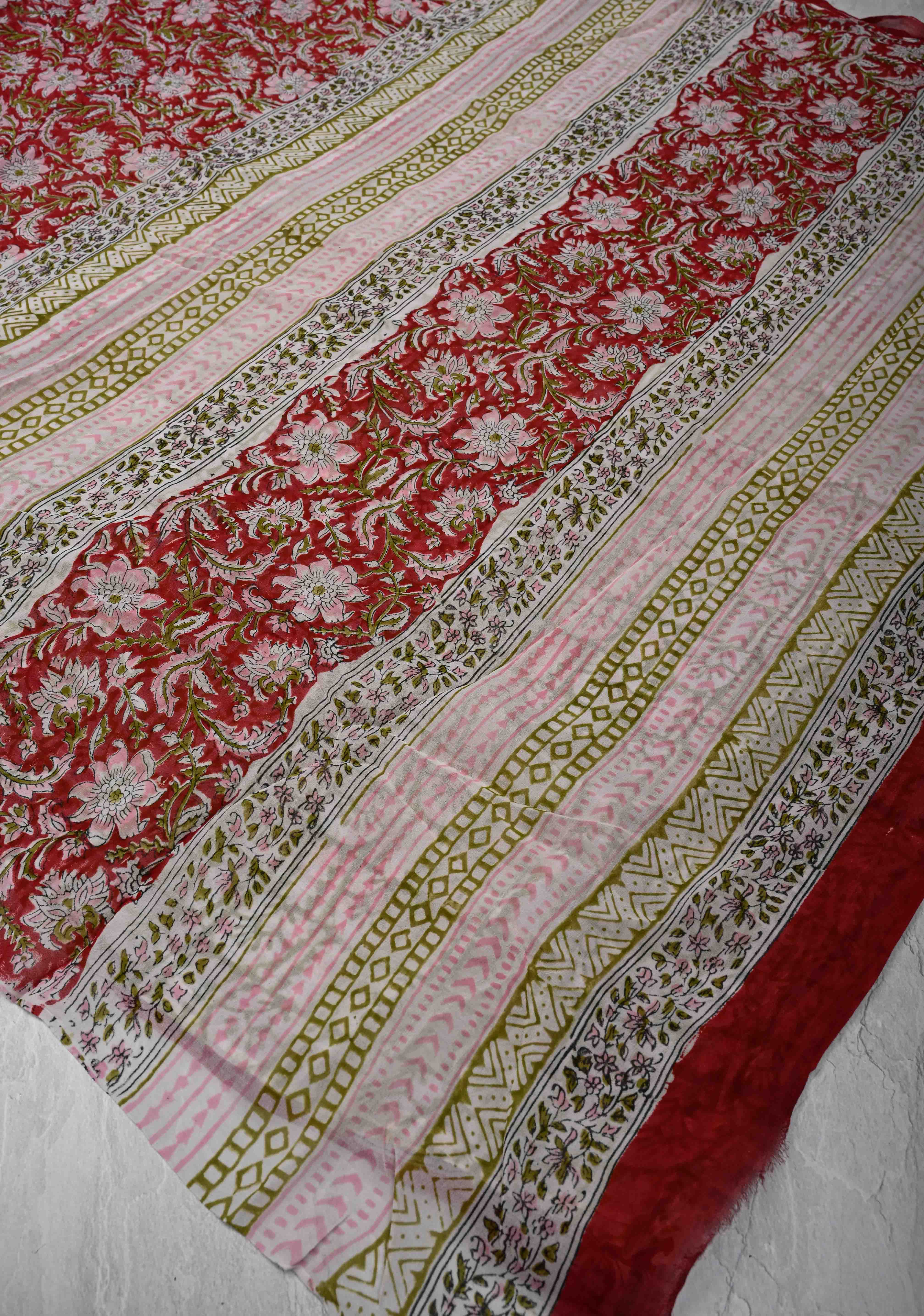 Red Georgette Saree with Sanganeri Hand Block Print | Shobitam - Image 6