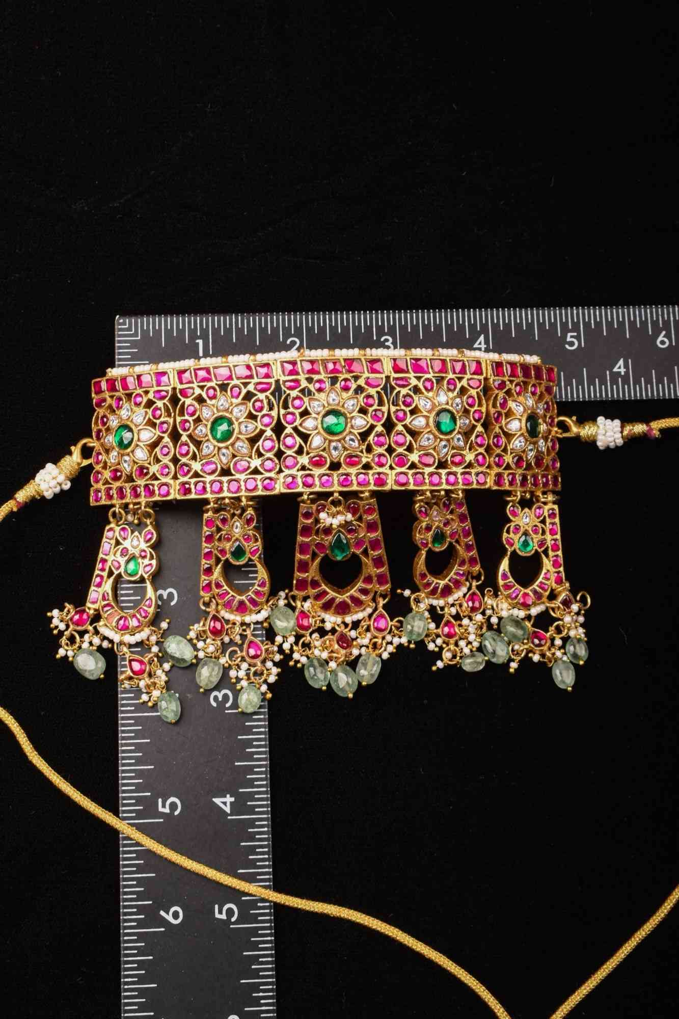Regal Blossoms: Layered Raajwadi Choker with Jadau Floral Design (No Earrings) - Image 2