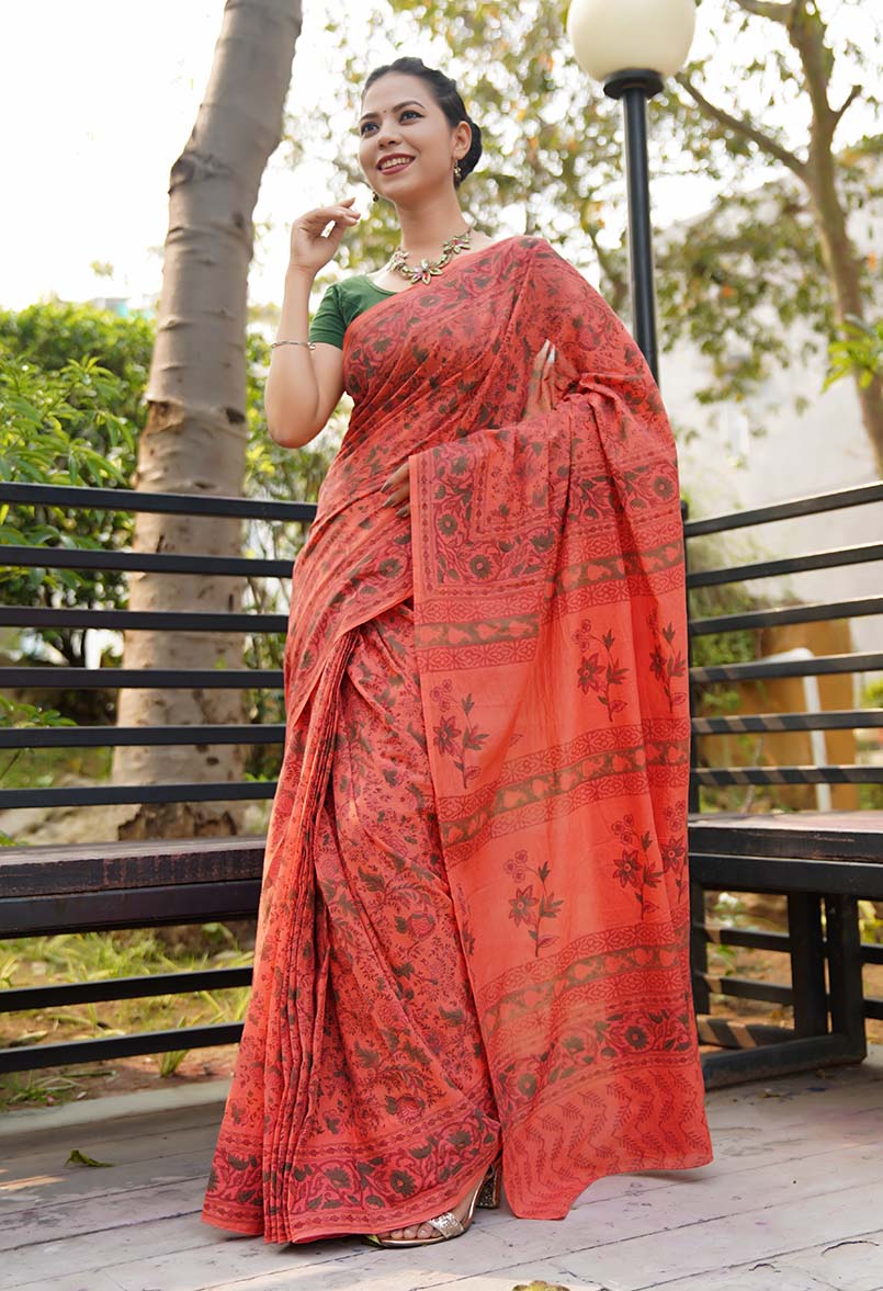 Regal summer saree Jaipuri Sanganeri mulmul ready to wear saree - Image 3