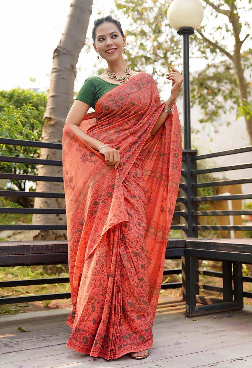 Regal summer saree Jaipuri Sanganeri mulmul ready to wear saree - Image 4