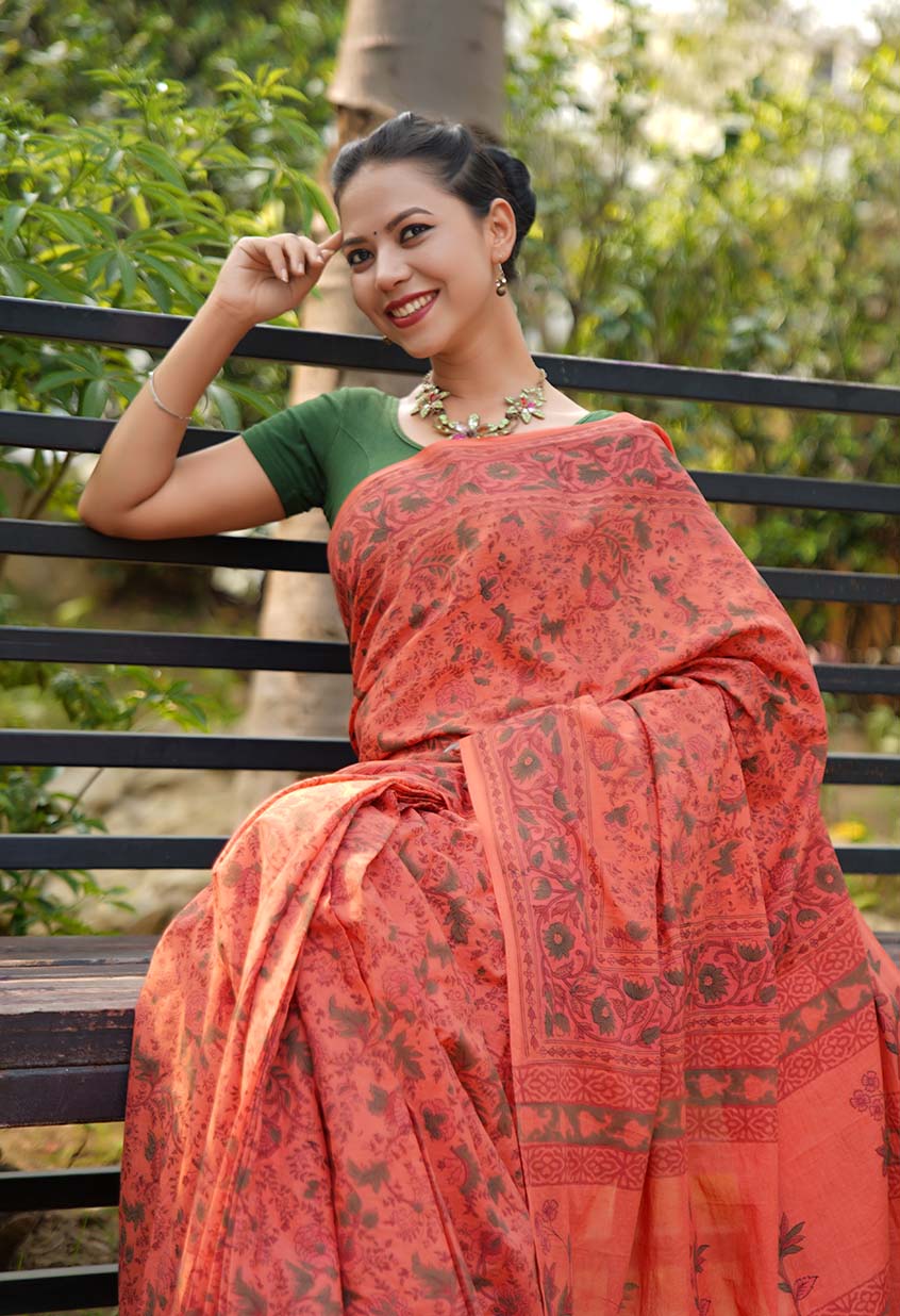 Regal summer saree Jaipuri Sanganeri mulmul ready to wear saree - Image 5