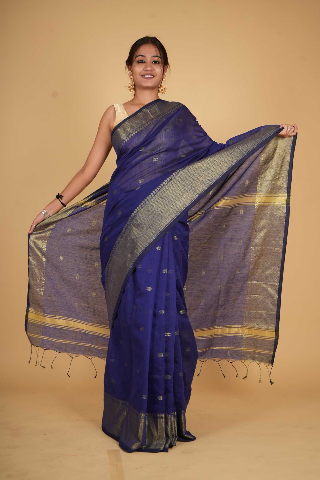 Royal Blue Maheshwari Cotton Silk Ready to Wear Saree