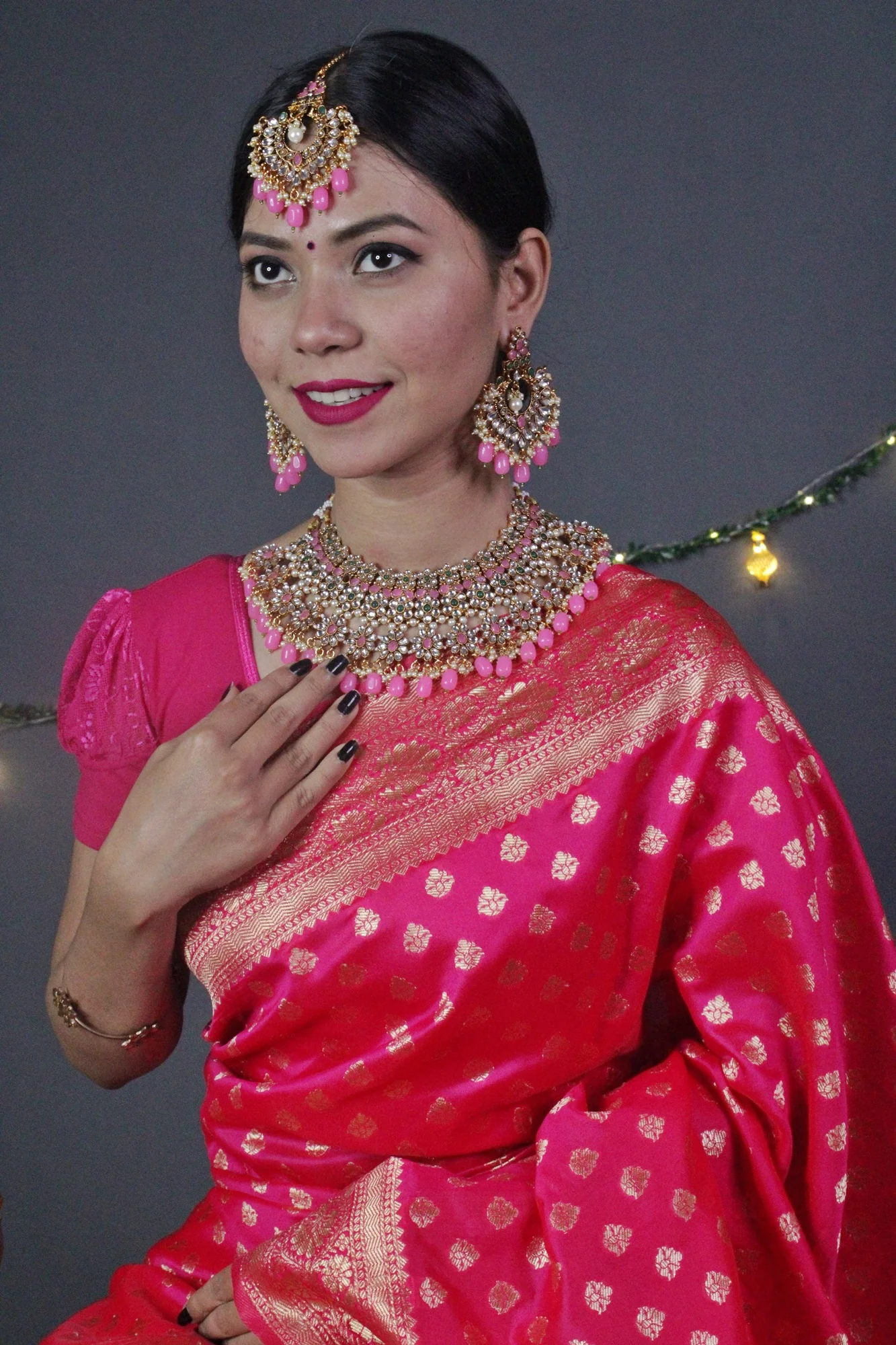 Royal Pink Banarasi Silk Wrap in 1 minute Saree. - Image 5
