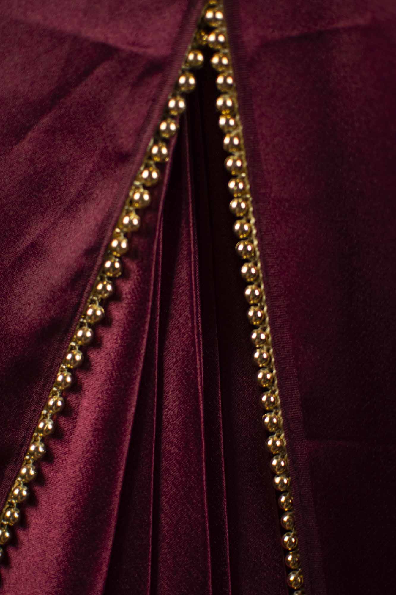 Royal purple satin wrap in 1 minute saree with moti lace - Image 5