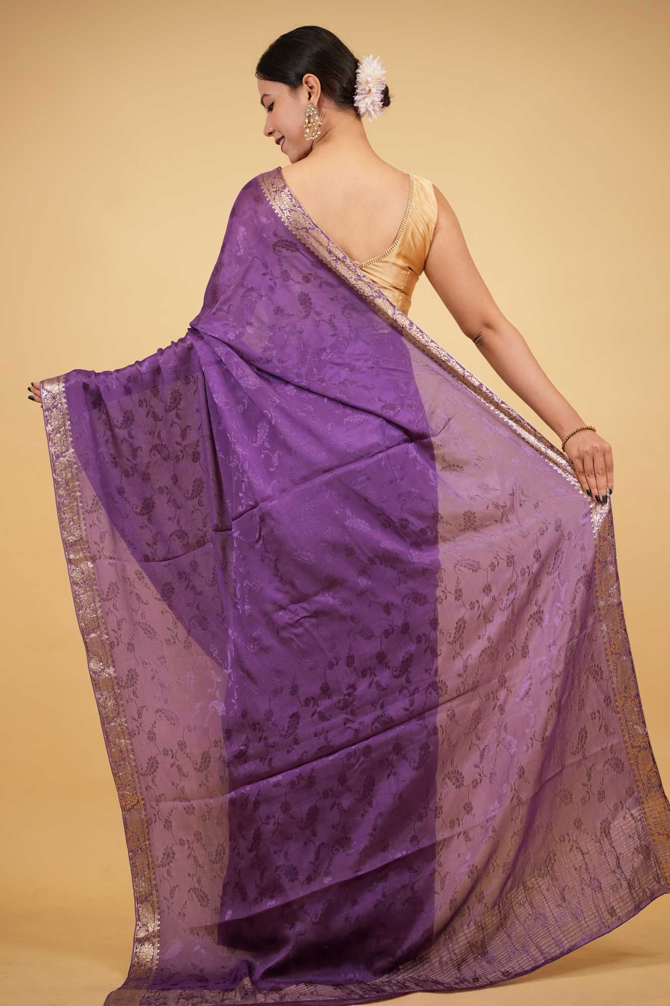 Royal Purple Viscose Chinon with Elegant All-Over Weaving Pattern Ready To Wear Saree - Image 7